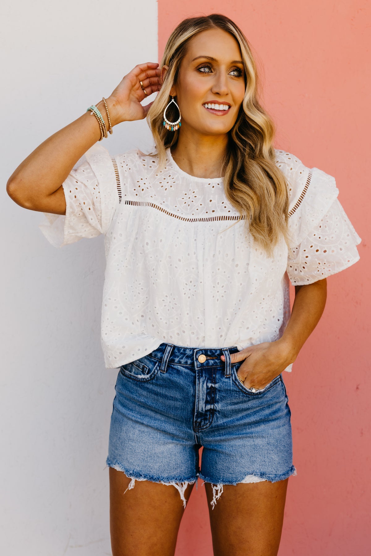 Exclusive White Ruffle Eyelet Top