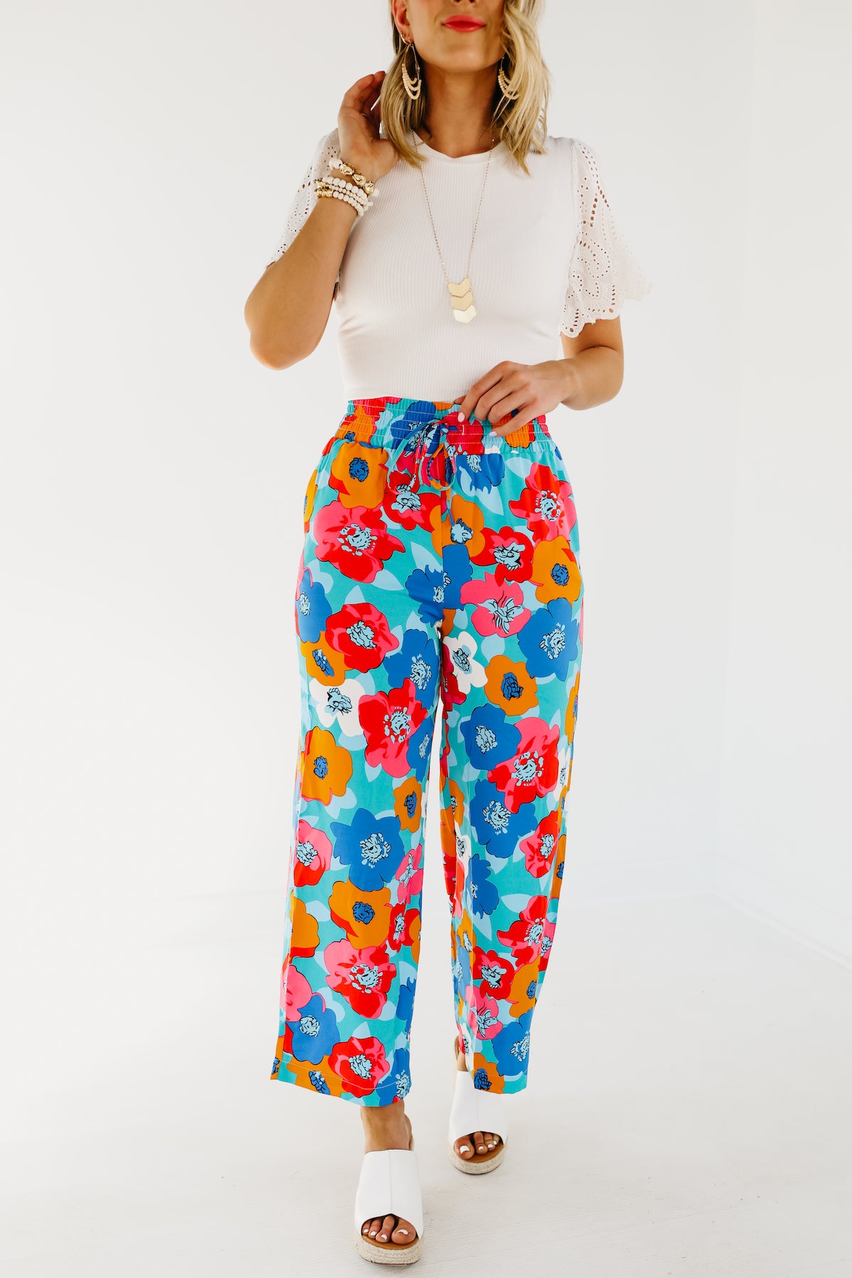  Women's Colorful Pants Side Pocket Drawstring Trousers
