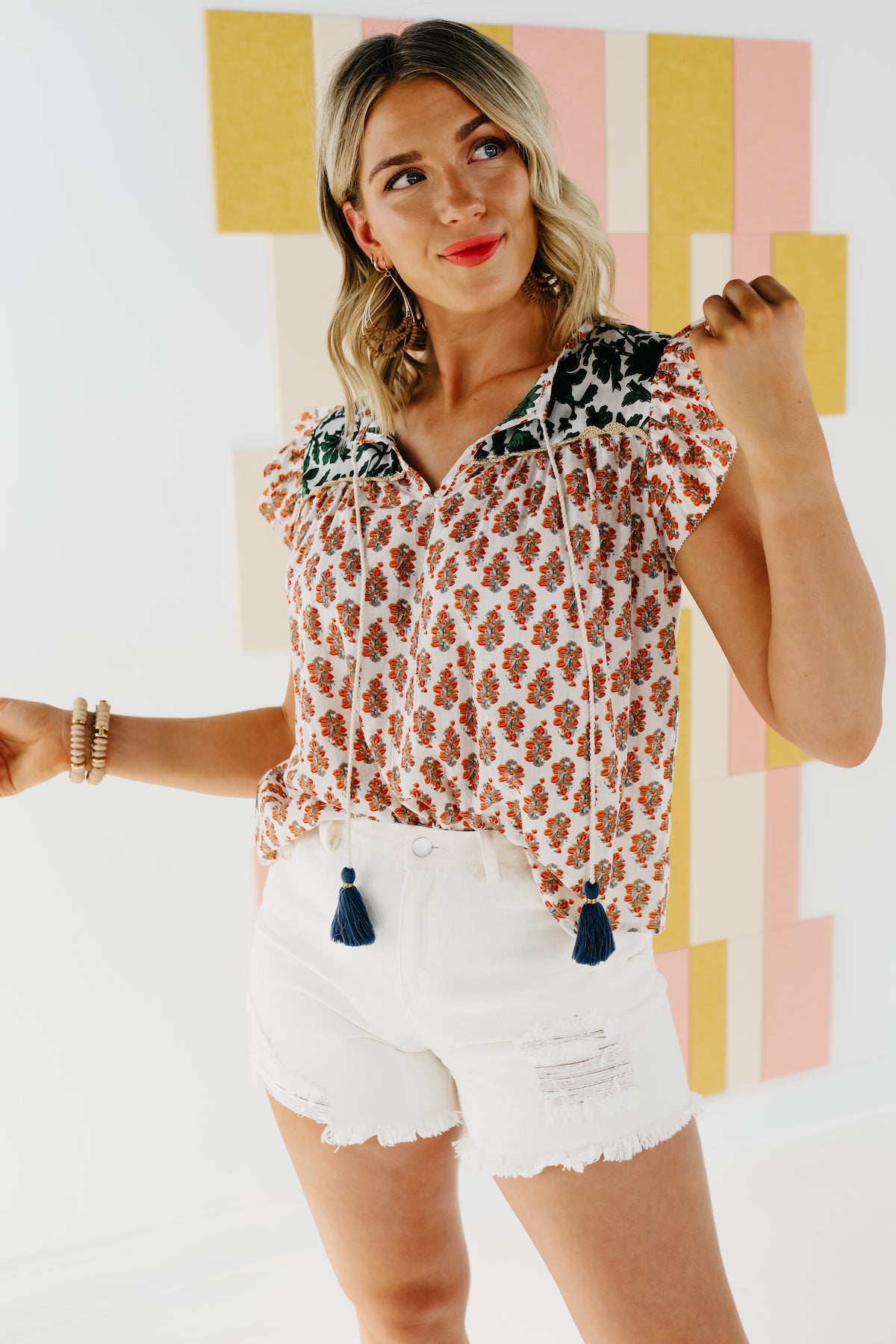 The Kimmy Mixed Print Ruffle Sleeve Top - FINAL SALE