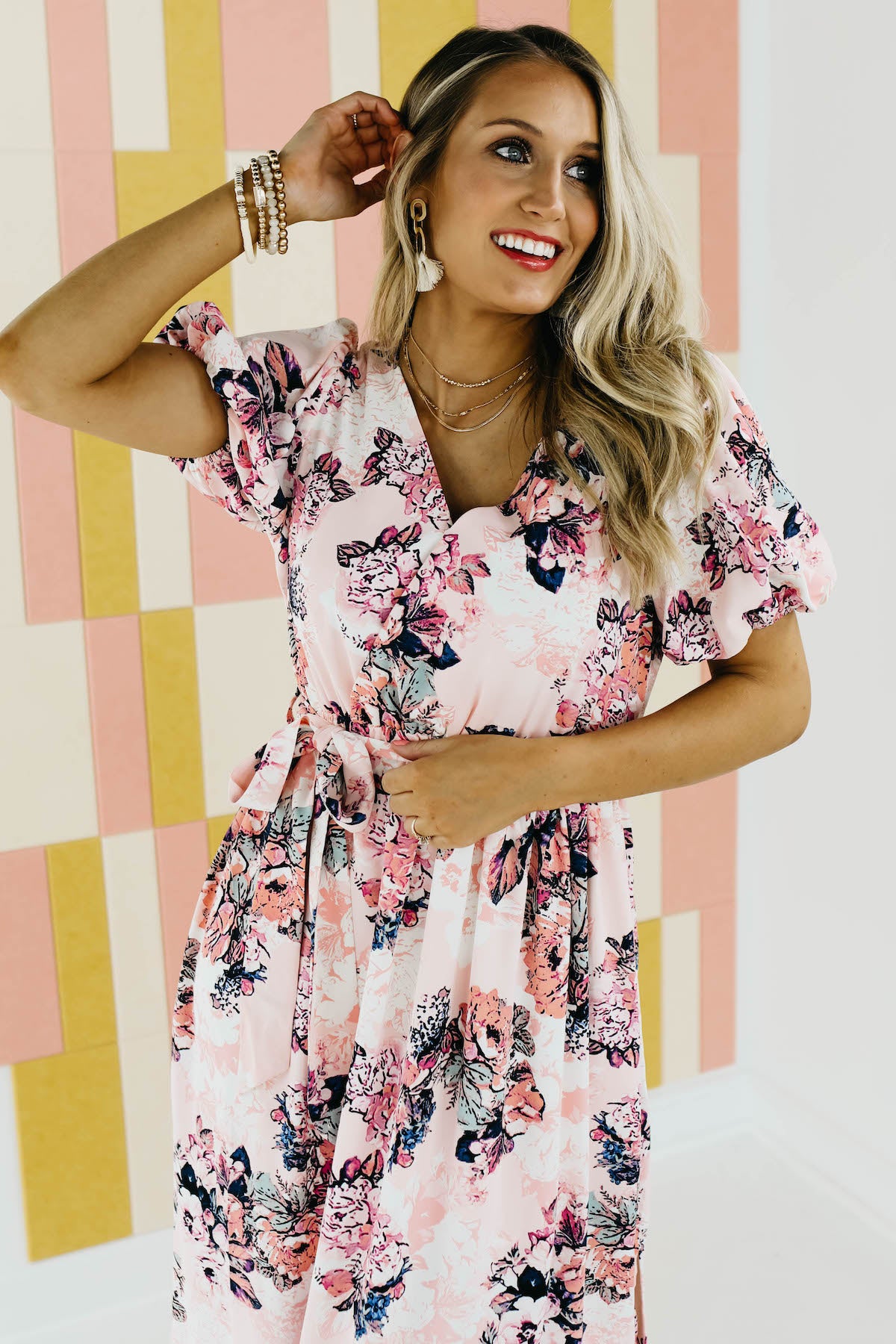 Floral surplice shop maxi dress