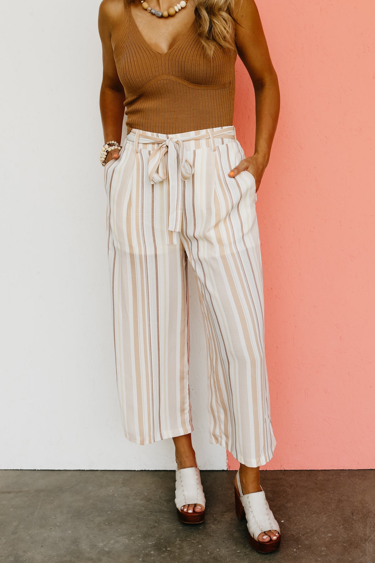 Ellison Striped Linen Pants - Taupe/Cream on Garmentory