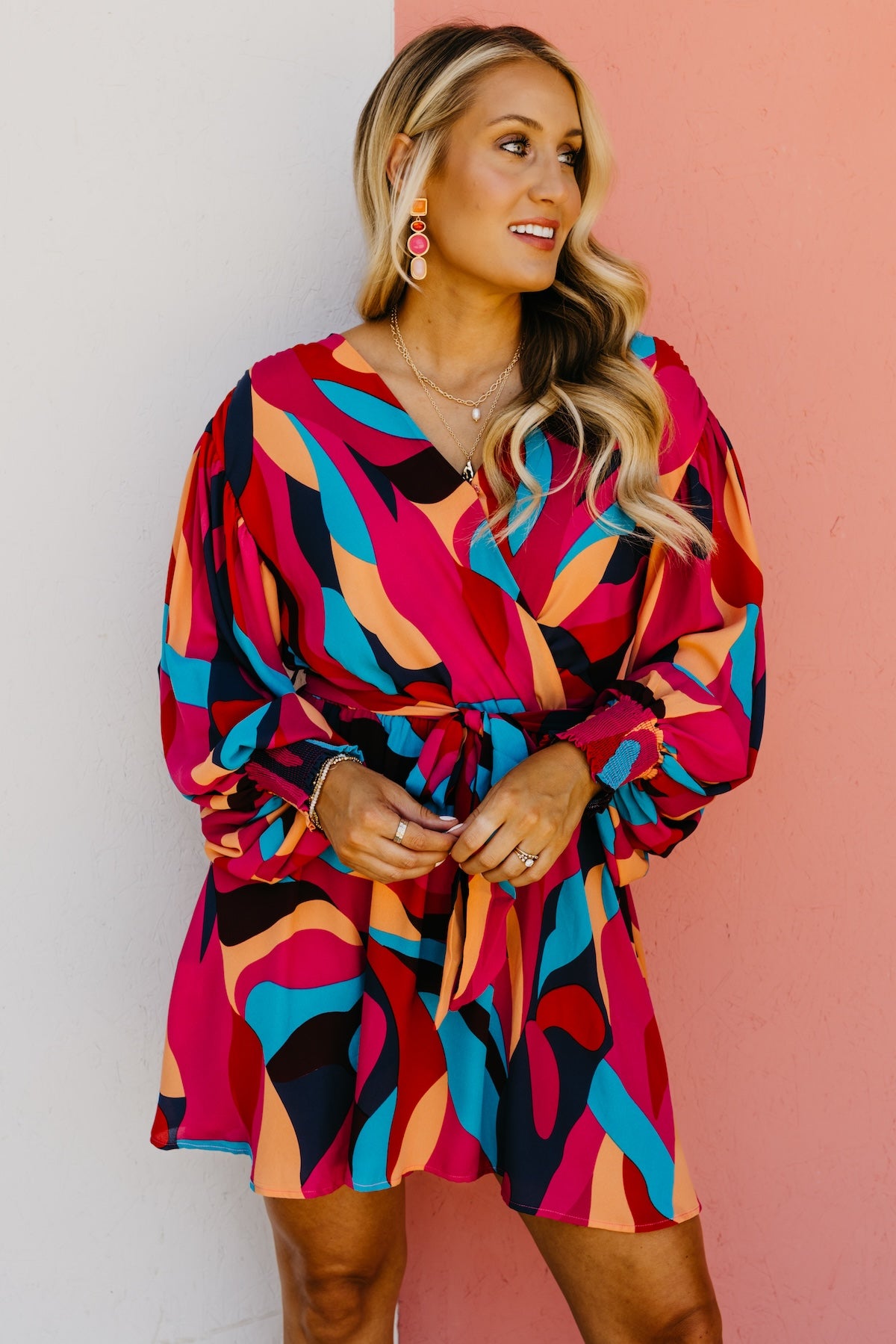 The Bria Puff Sleeve Surplice Mini Dress