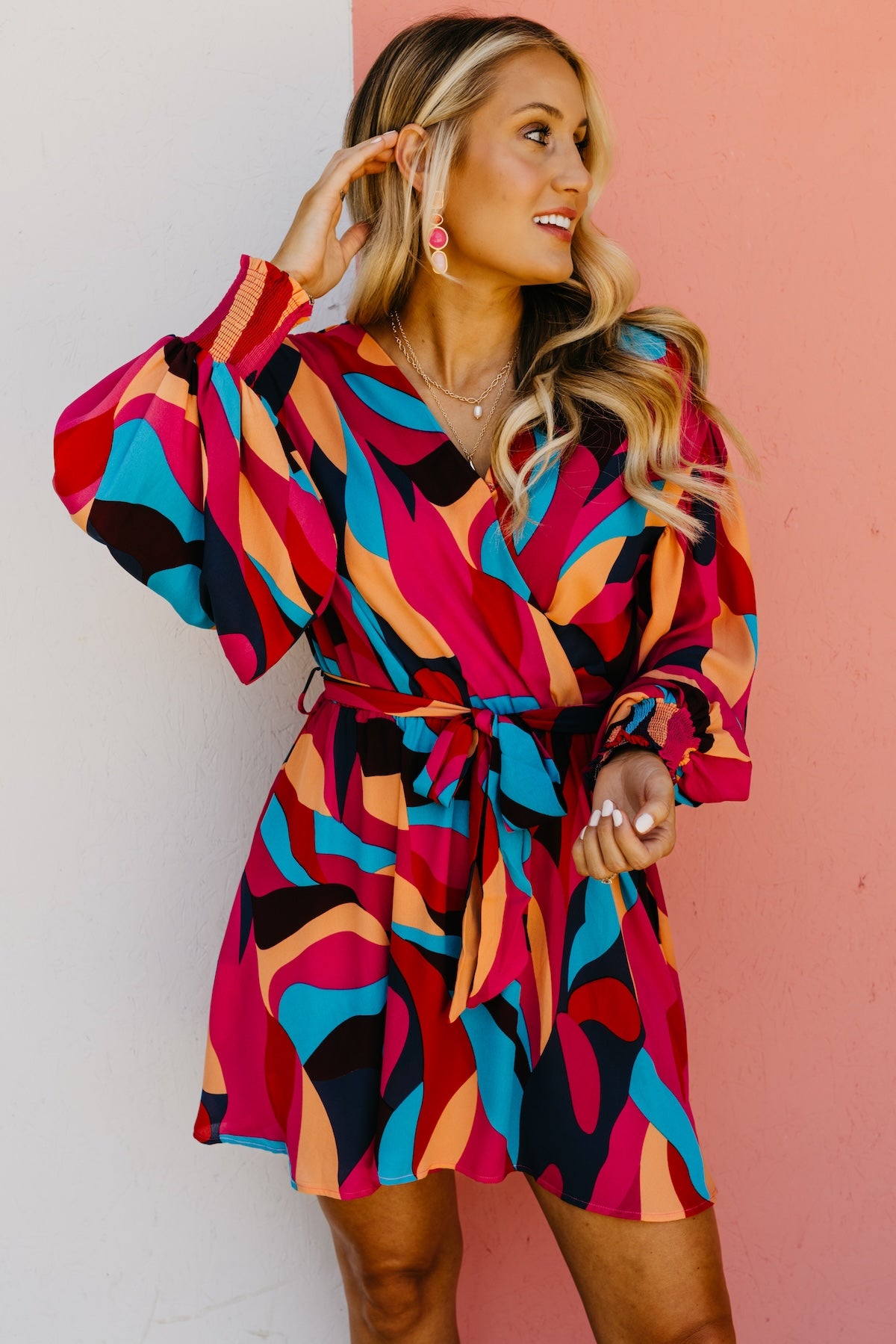 The Bria Puff Sleeve Surplice Mini Dress