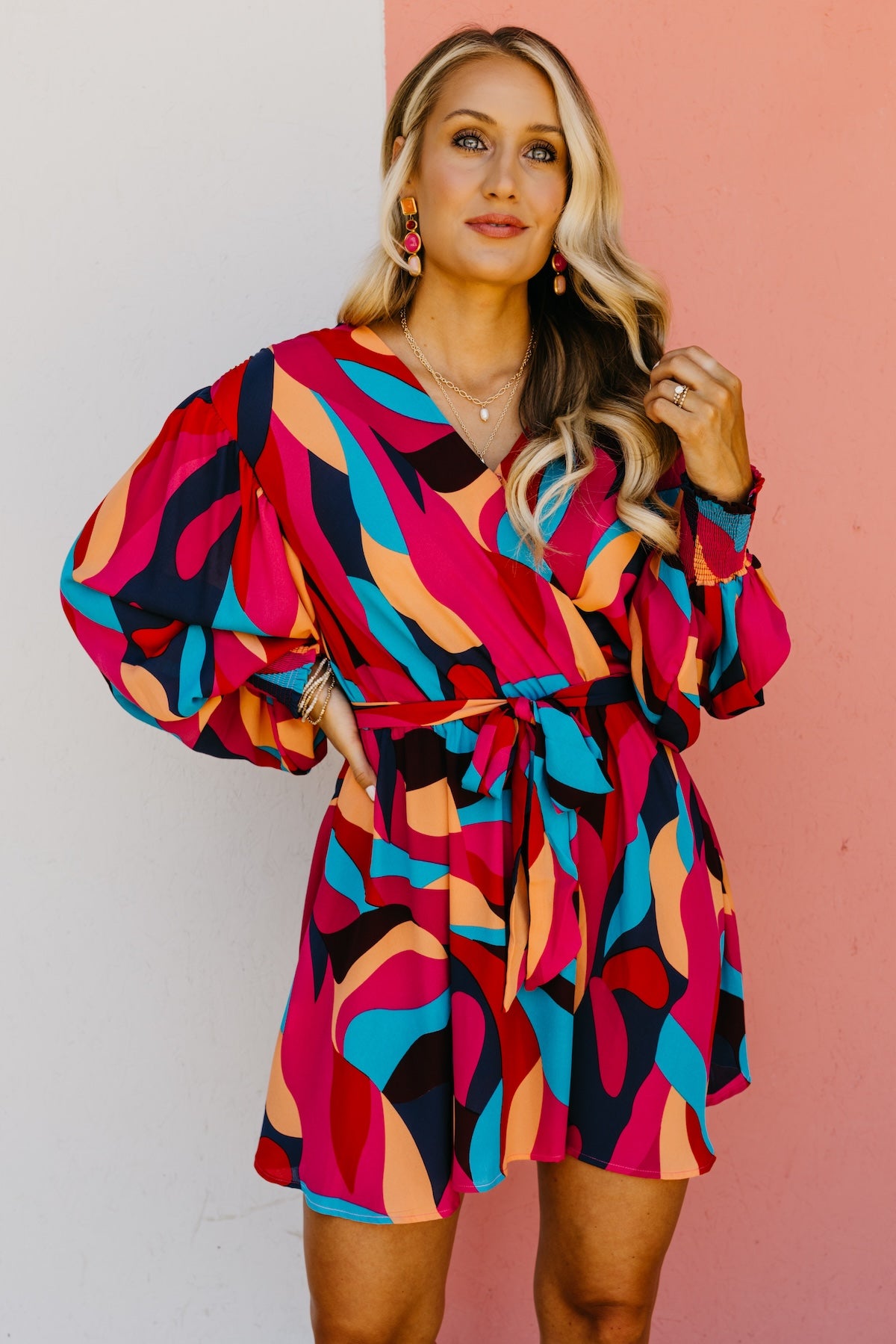 The Bria Puff Sleeve Surplice Mini Dress