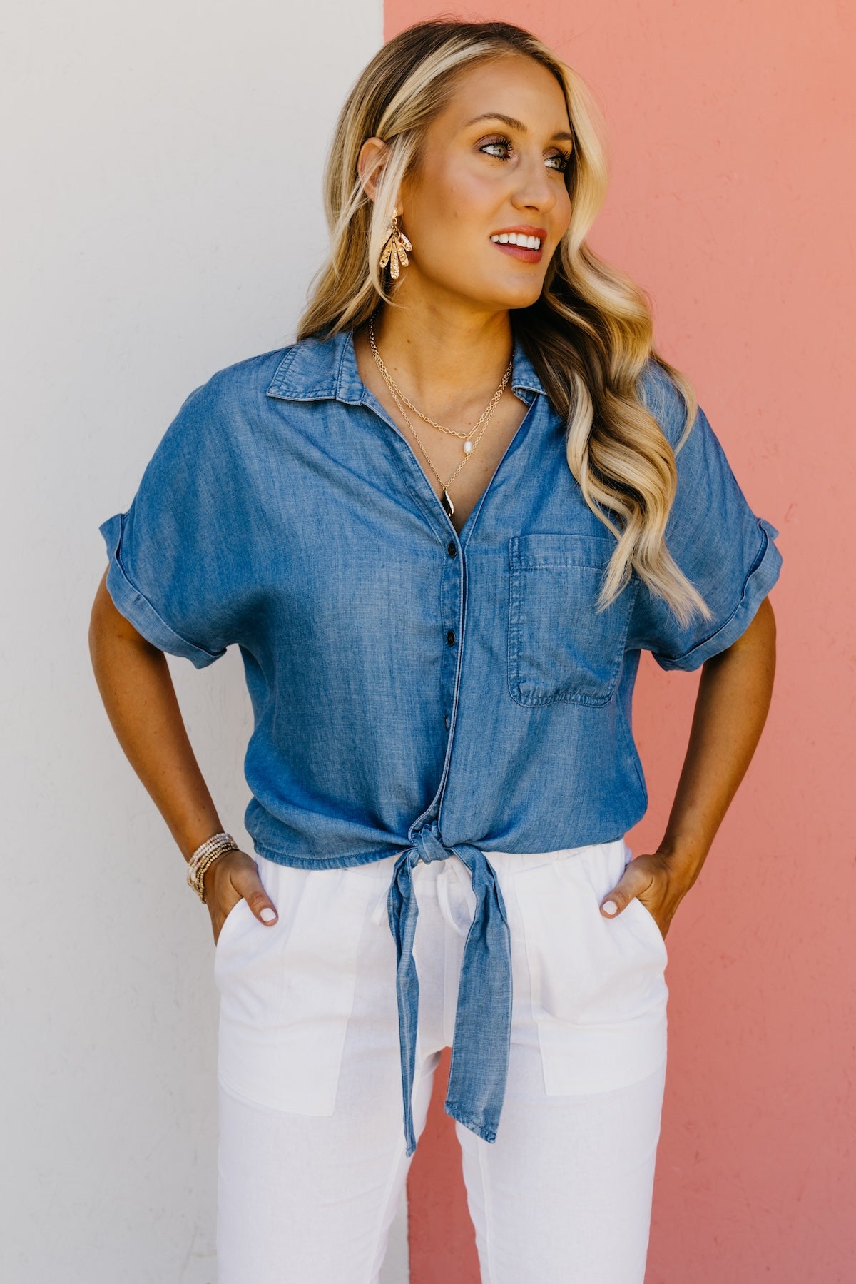 The Daniella Tie Front Chambray Shirt