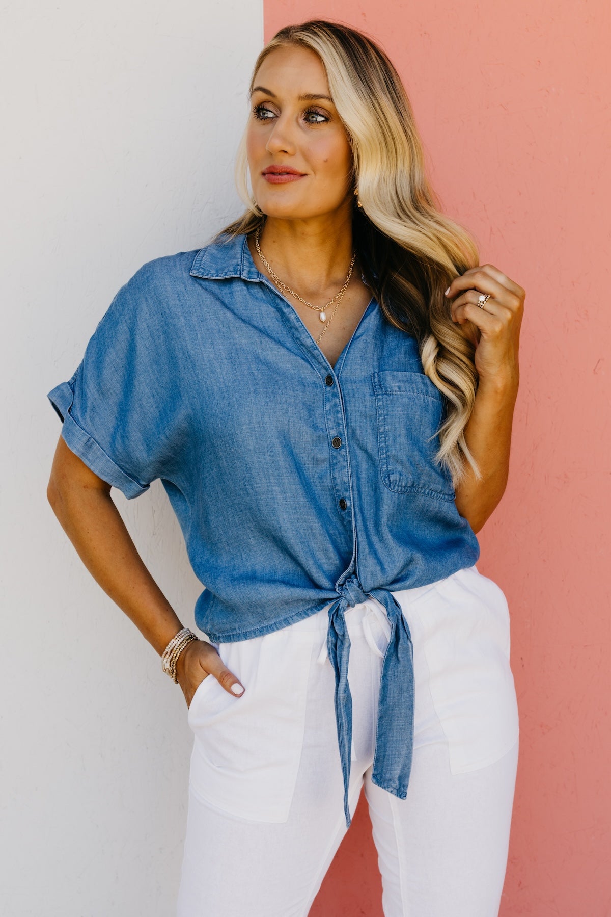 The Daniella Tie Front Chambray Shirt