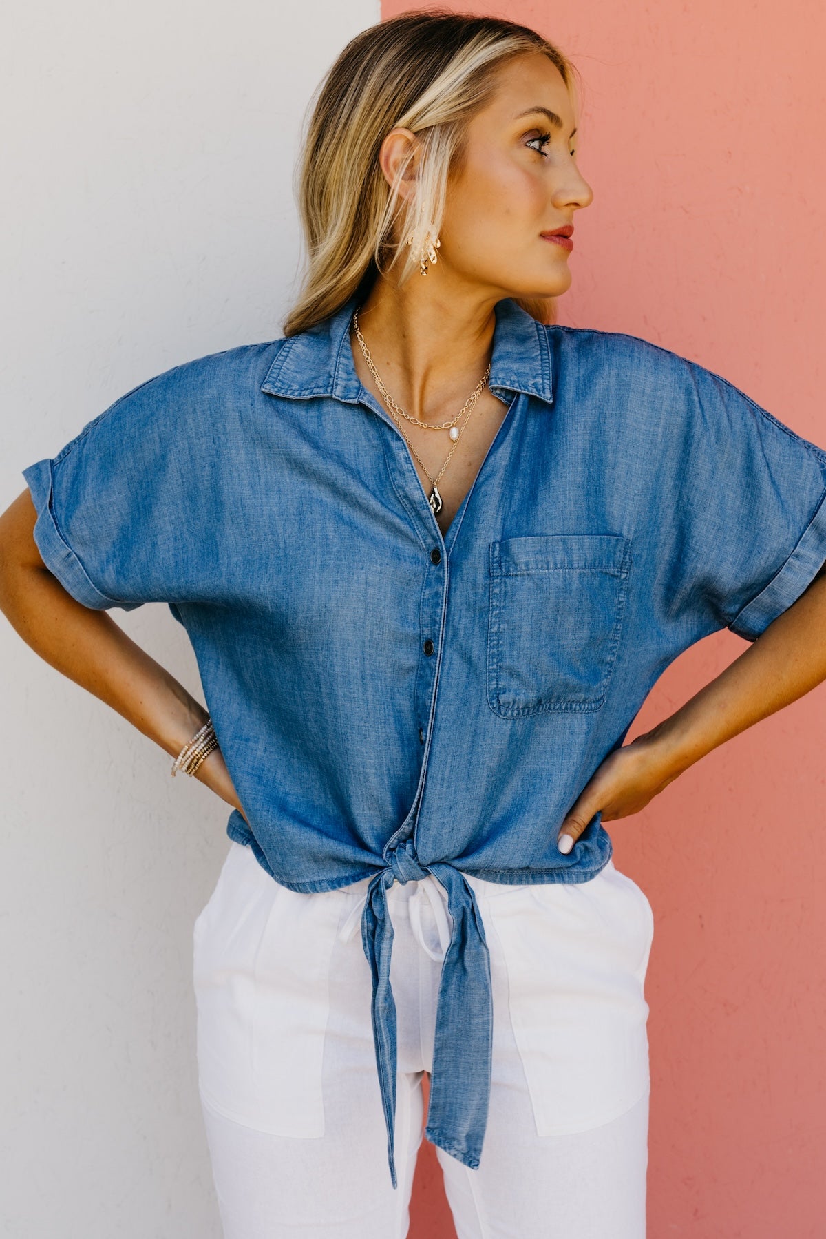 The Daniella Tie Front Chambray Shirt