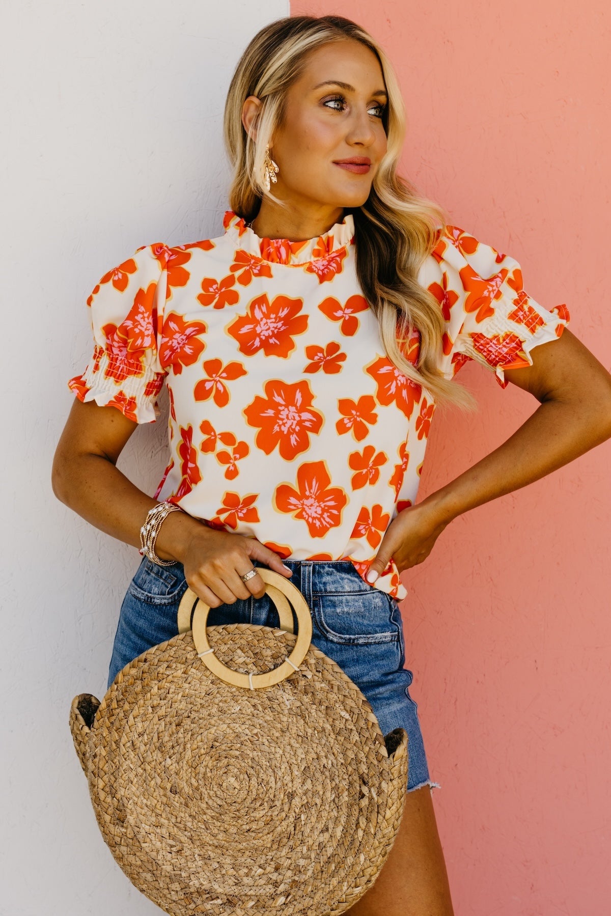 The Paityn Floral Ruffle Neck Woven Blouse