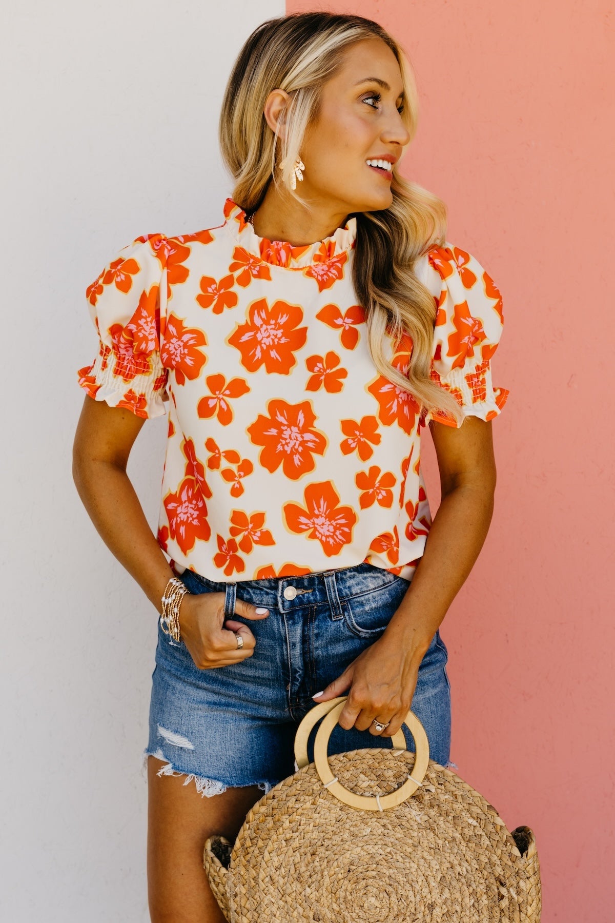 The Paityn Floral Ruffle Neck Woven Blouse