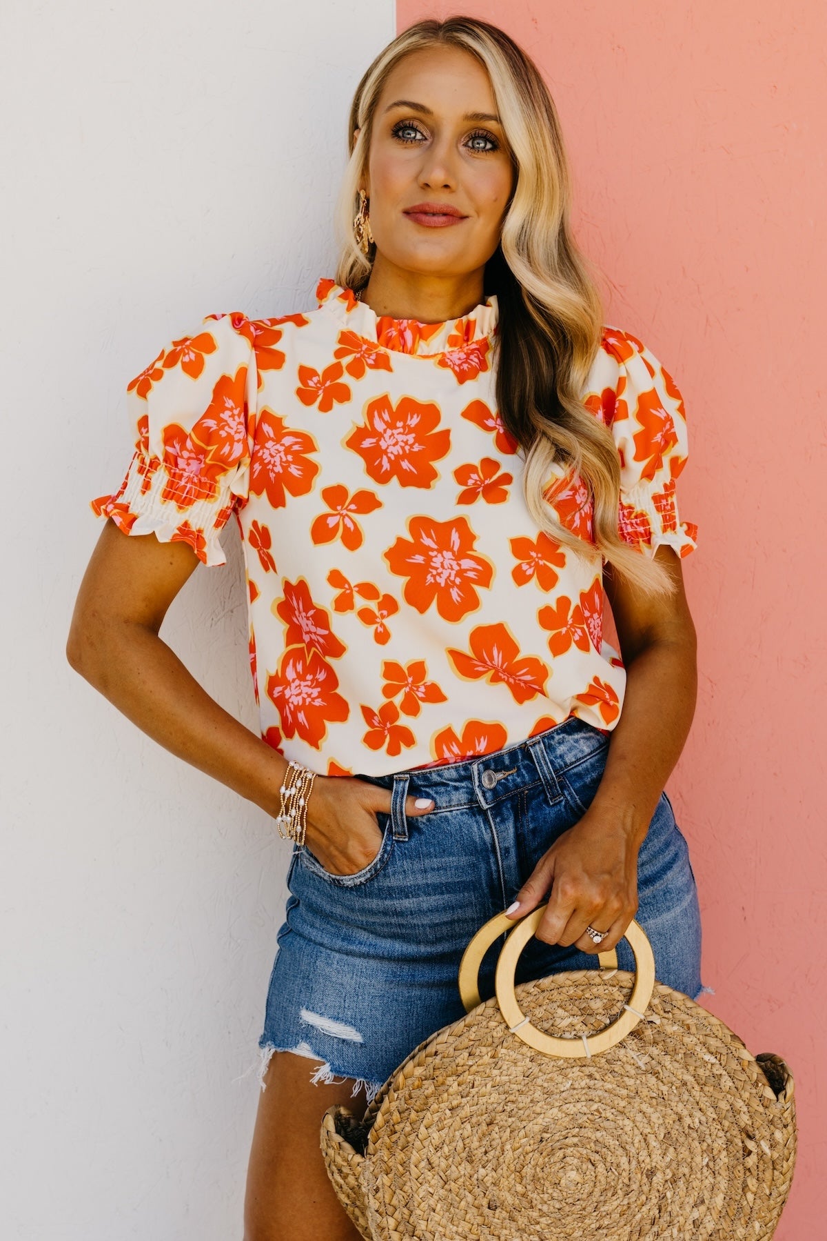 The Paityn Floral Ruffle Neck Woven Blouse