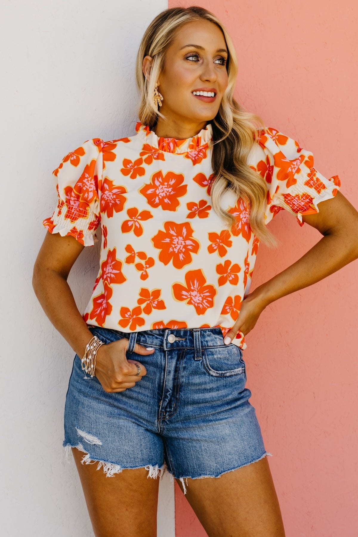 The Paityn Floral Ruffle Neck Woven Blouse