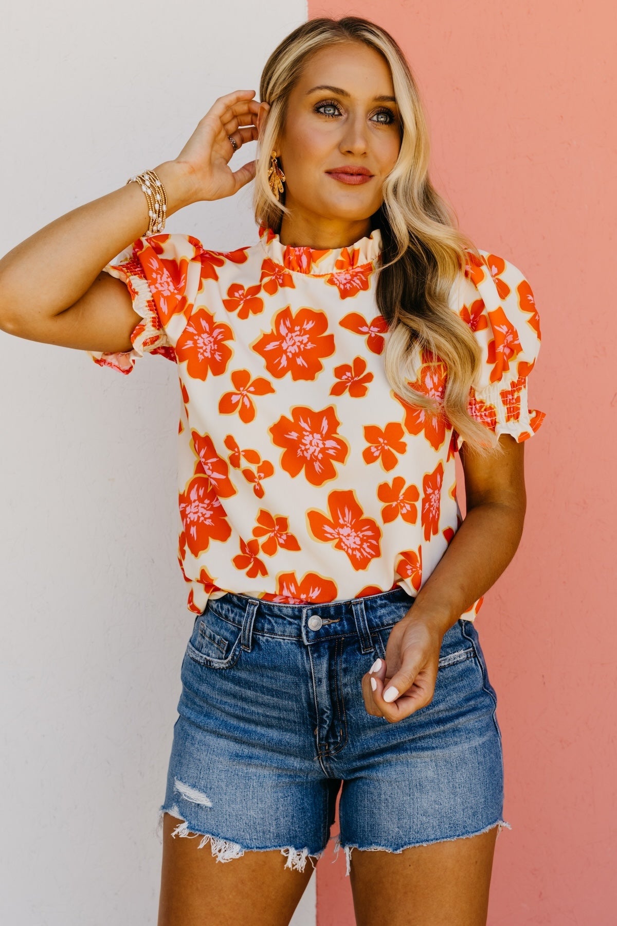 The Paityn Floral Ruffle Neck Woven Blouse