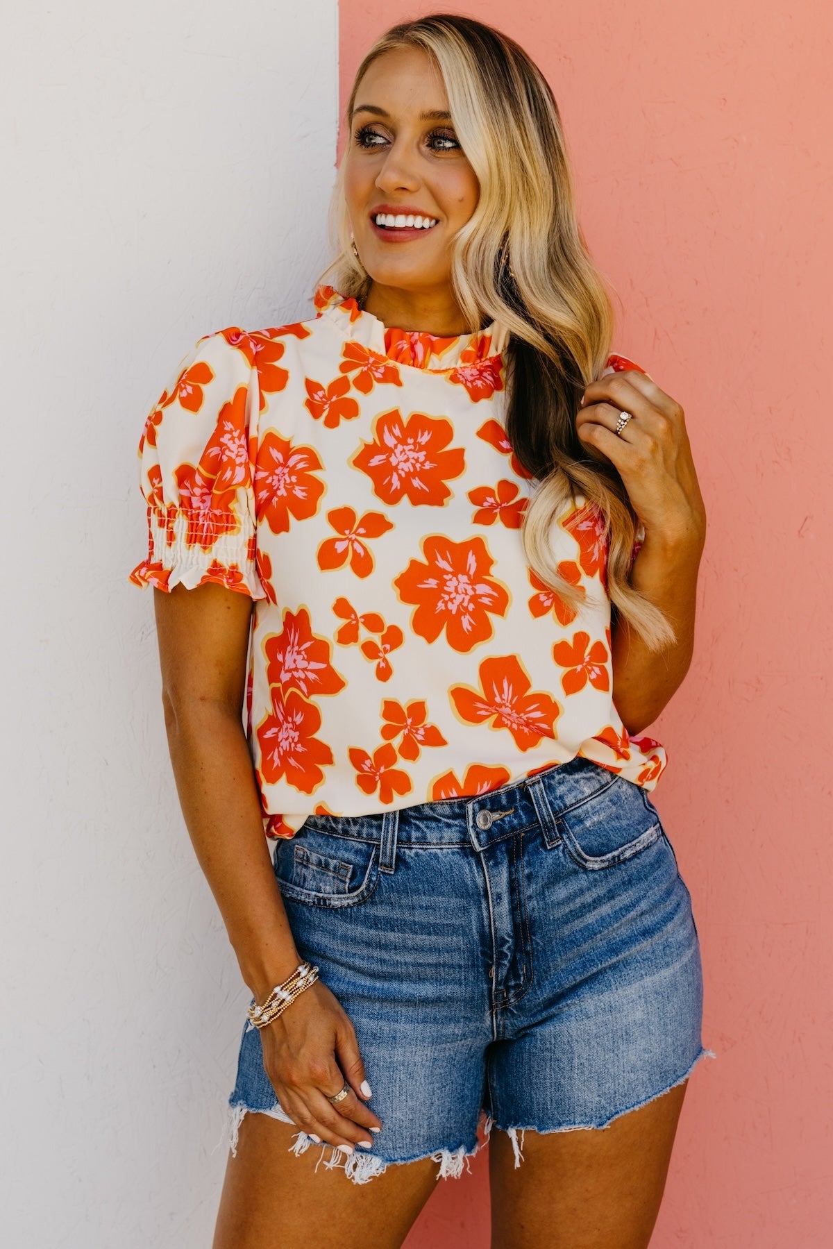 The Paityn Floral Ruffle Neck Woven Blouse