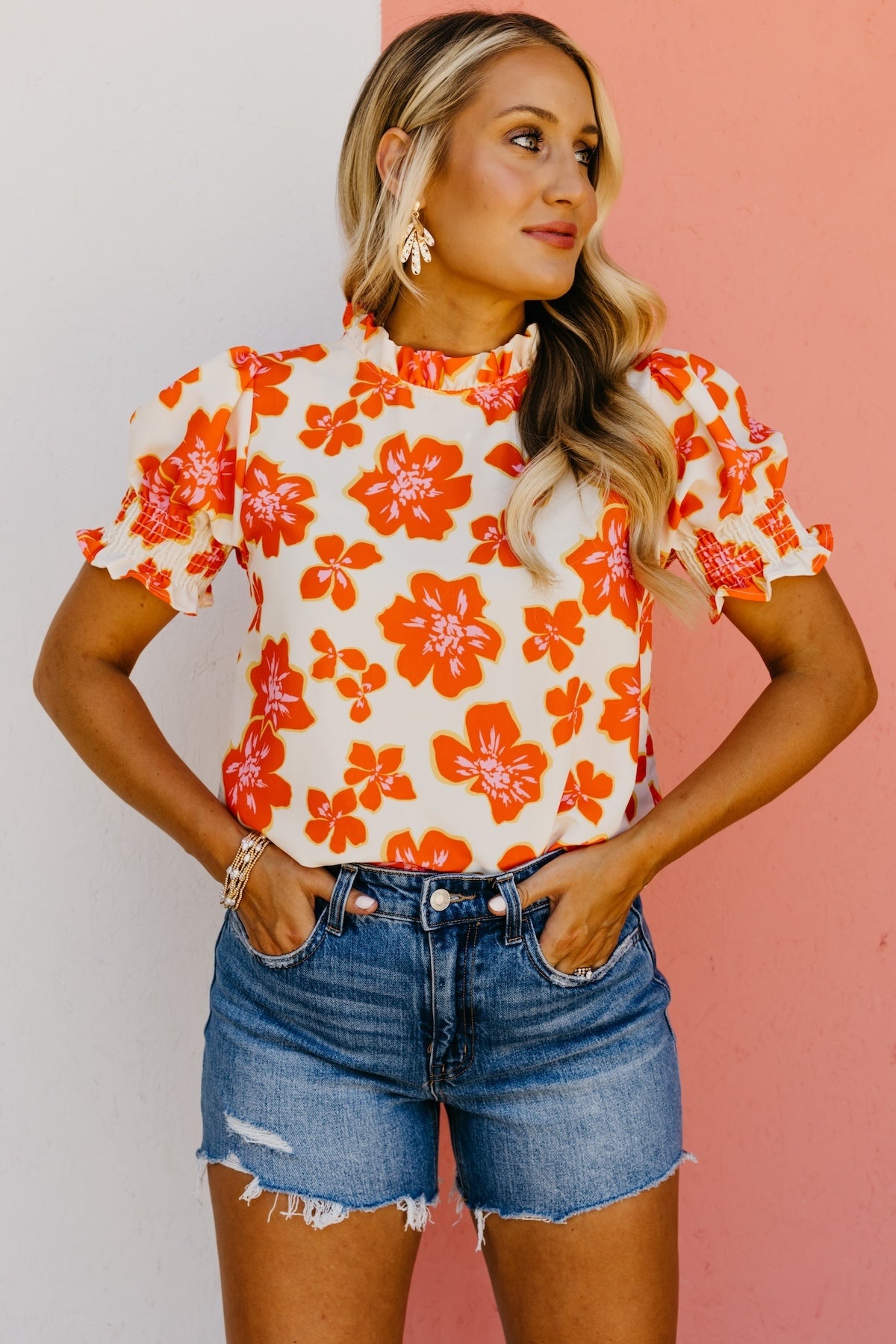 The Paityn Floral Ruffle Neck Woven Blouse