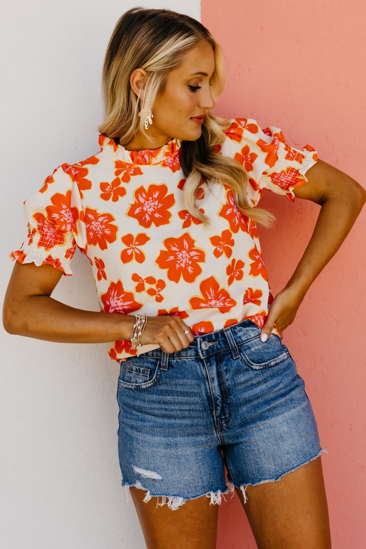 The Paityn Floral Ruffle Neck Woven Blouse