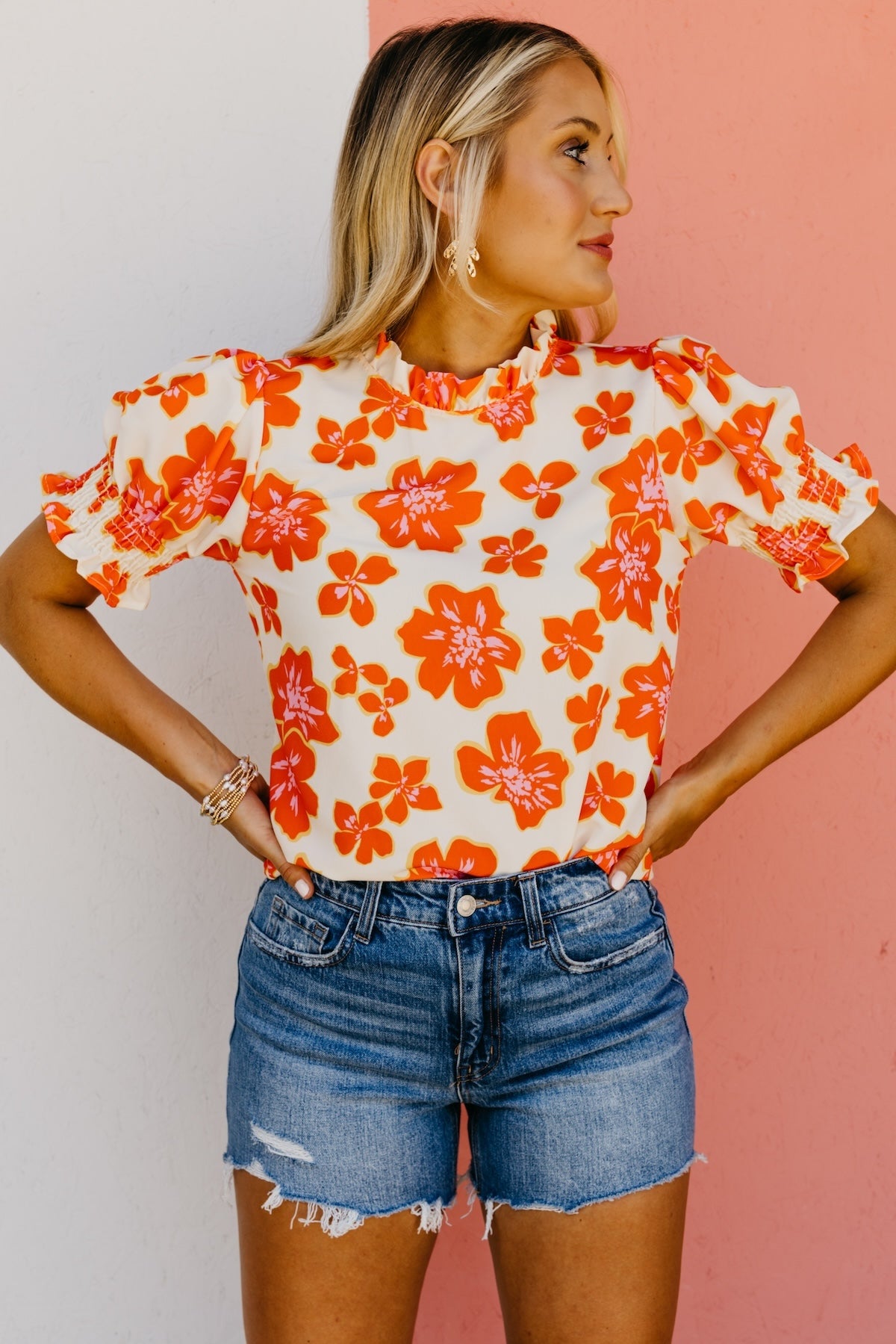 The Paityn Floral Ruffle Neck Woven Blouse