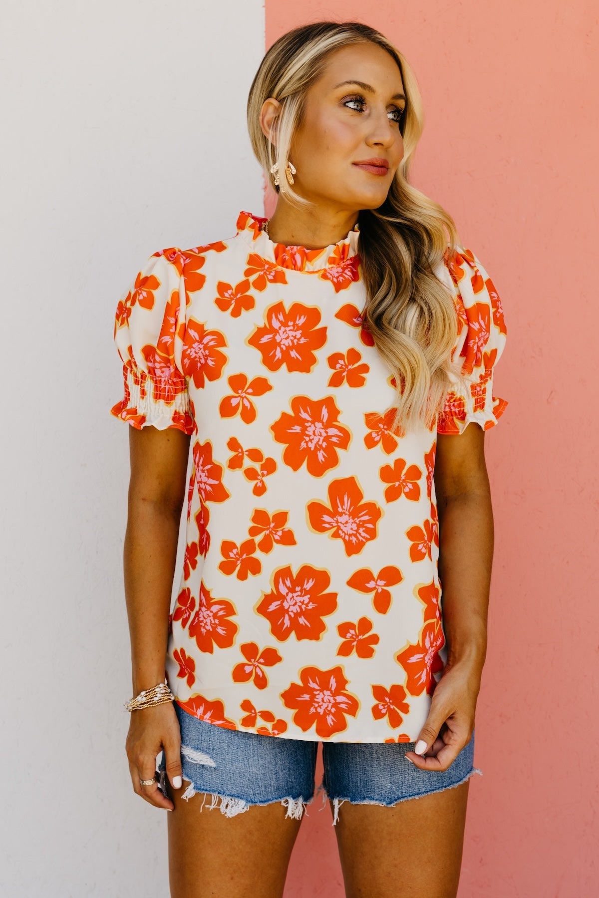 The Paityn Floral Ruffle Neck Woven Blouse