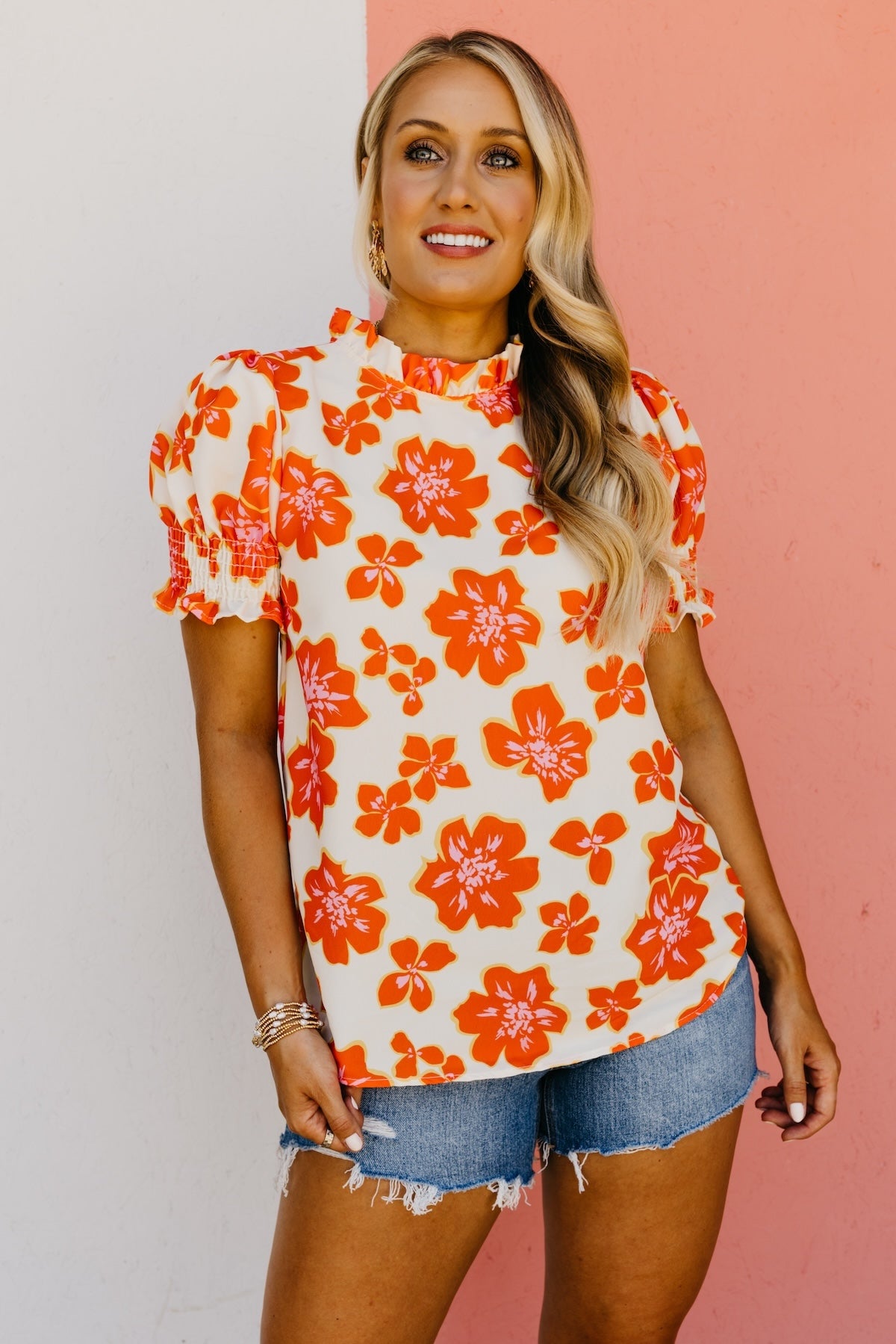 The Paityn Floral Ruffle Neck Woven Blouse