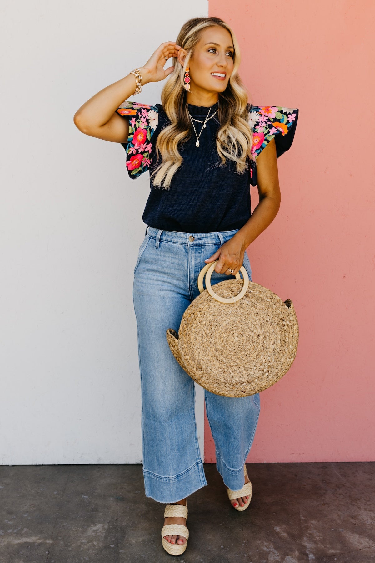 The Clementine Embroidered Rib Sweater Top