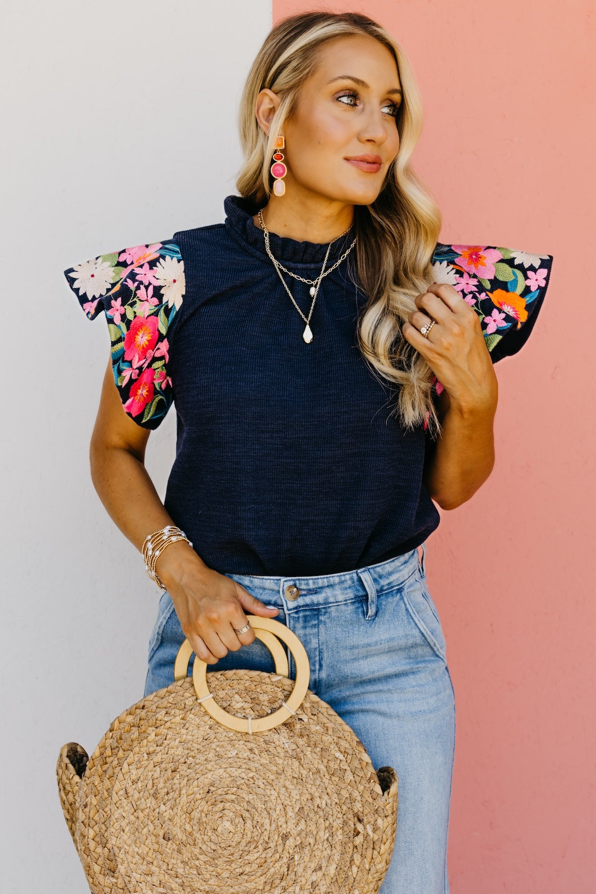 The Clementine Embroidered Rib Sweater Top