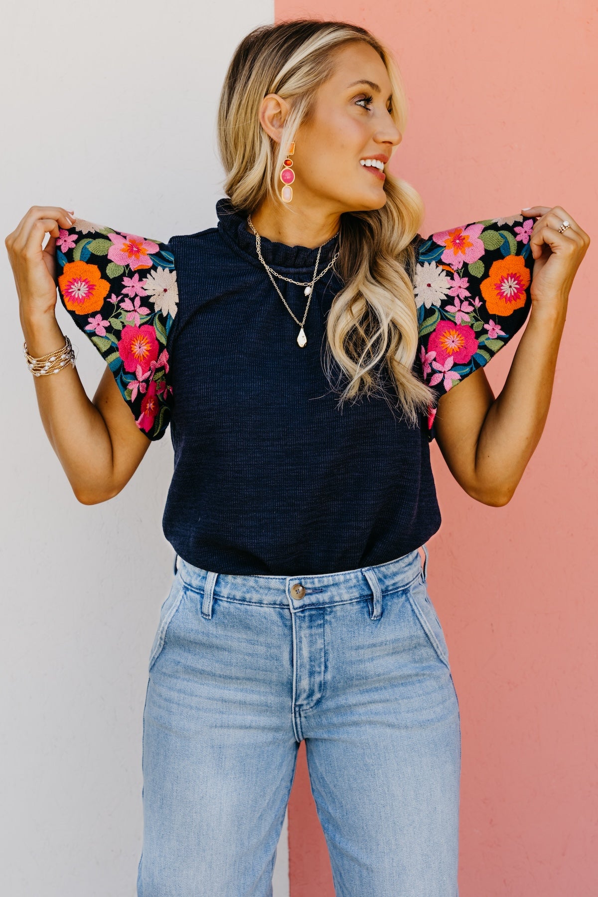 The Clementine Embroidered Rib Sweater Top