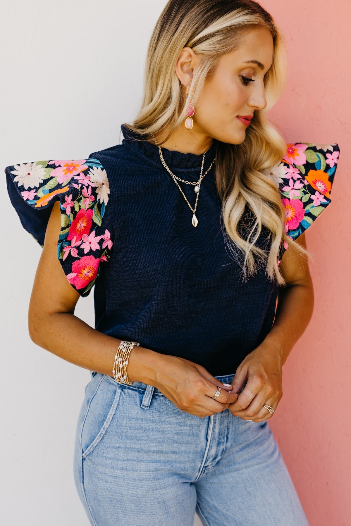 The Clementine Embroidered Rib Sweater Top