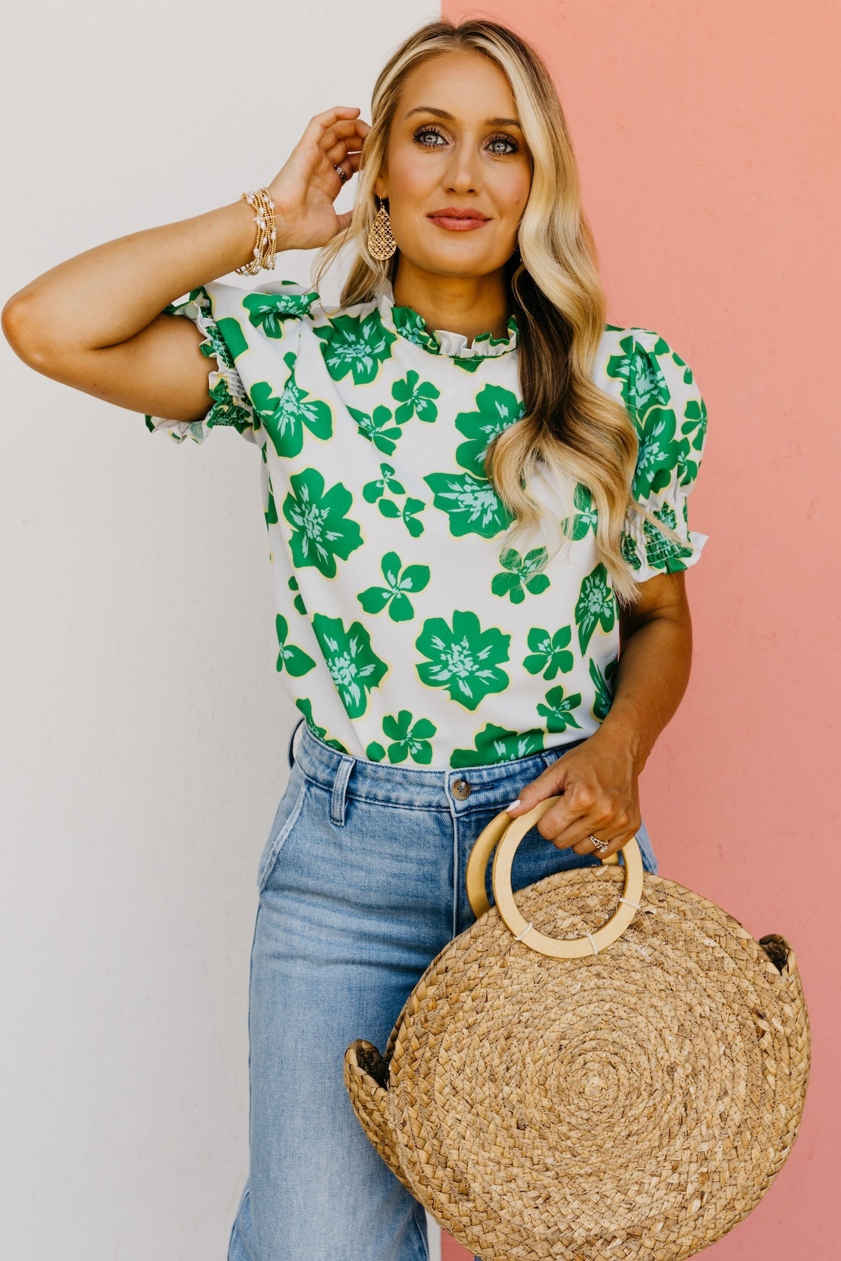 The Paityn Floral Ruffle Neck Woven Blouse