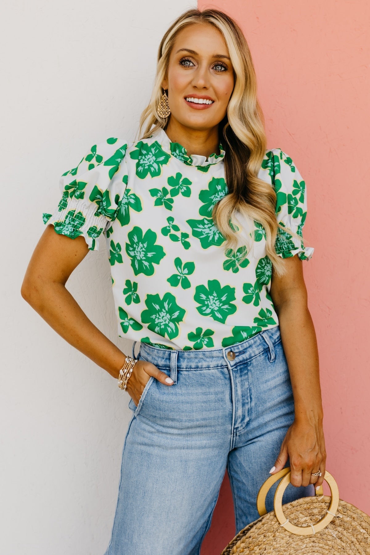 The Paityn Floral Ruffle Neck Woven Blouse