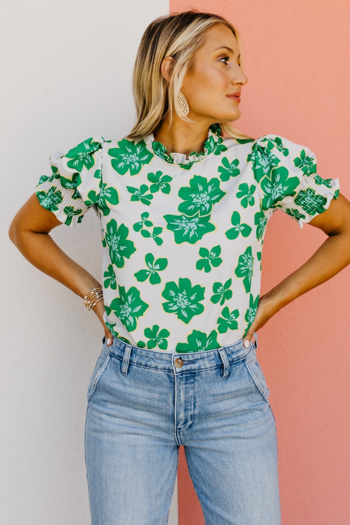 The Paityn Floral Ruffle Neck Woven Blouse