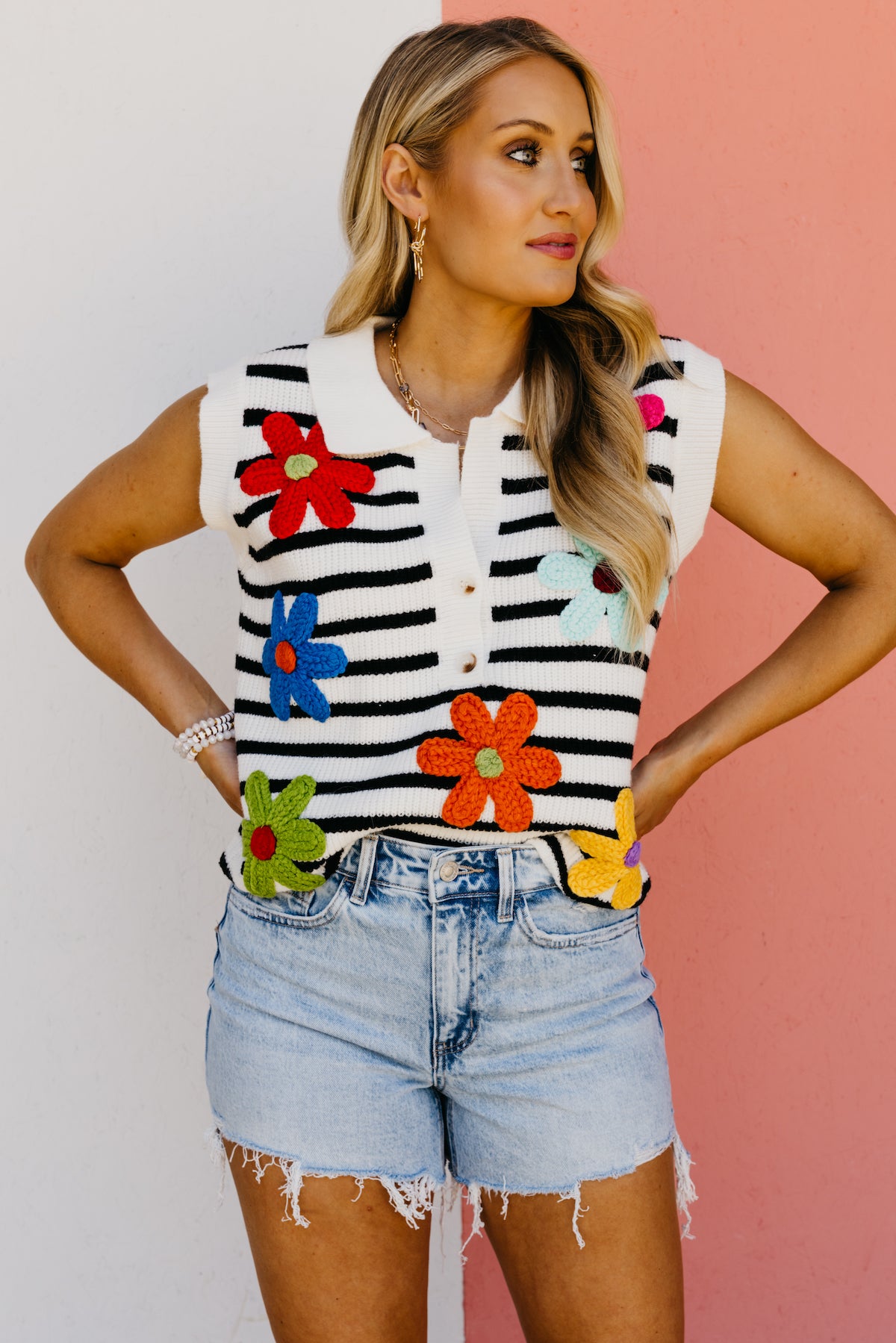 The Kyree Floral Half Button Sweater Vest