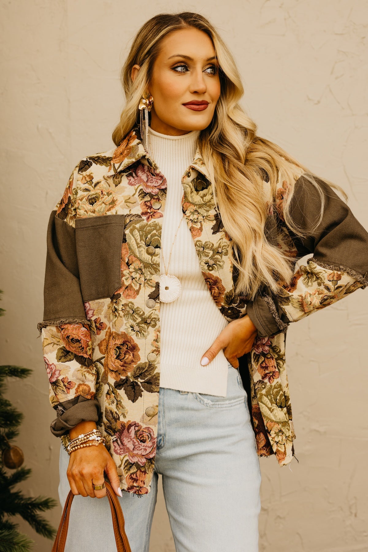 The Laney Floral Jacquard Button Down Shirt Jacket