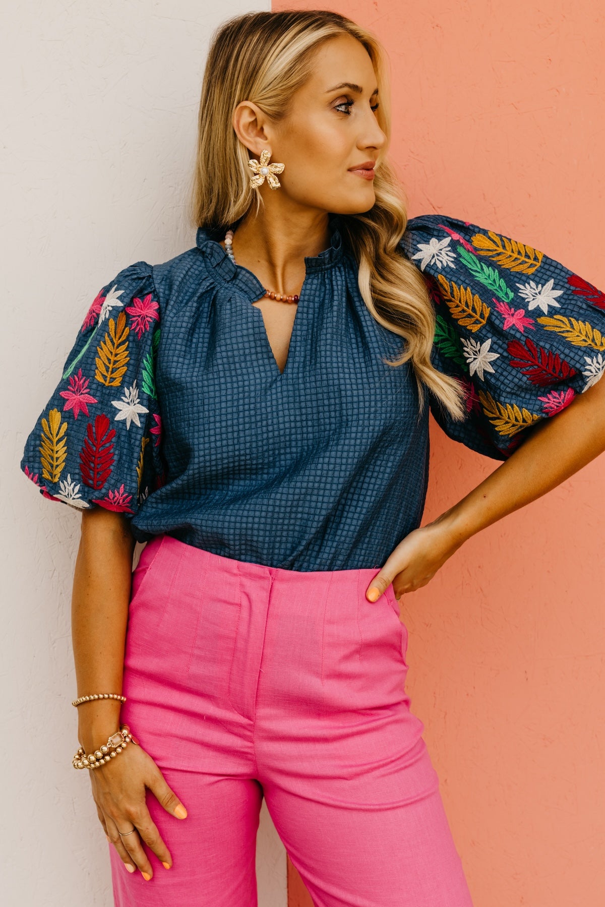 The Maxton Embroidered Gingham Top