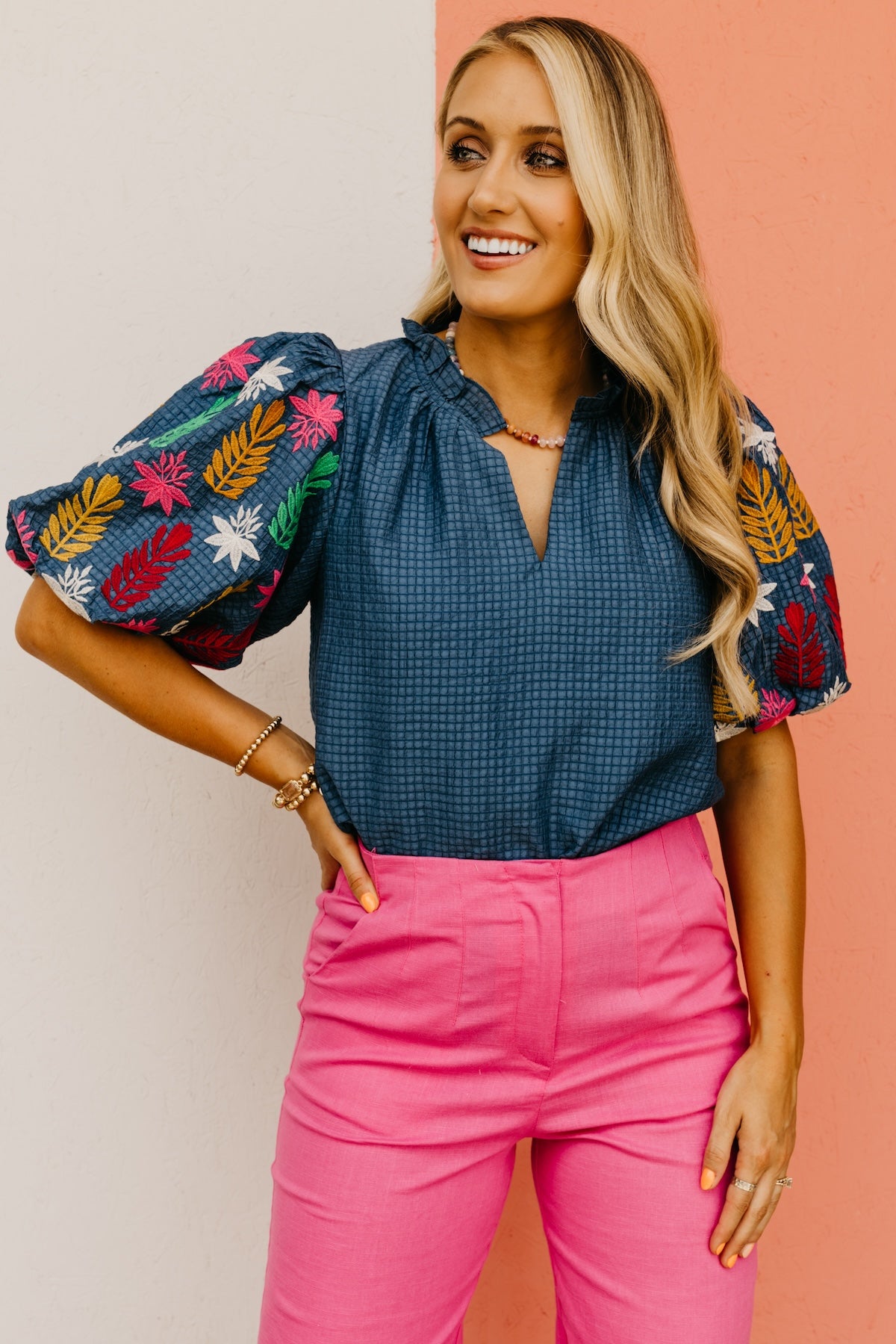 The Maxton Embroidered Gingham Top