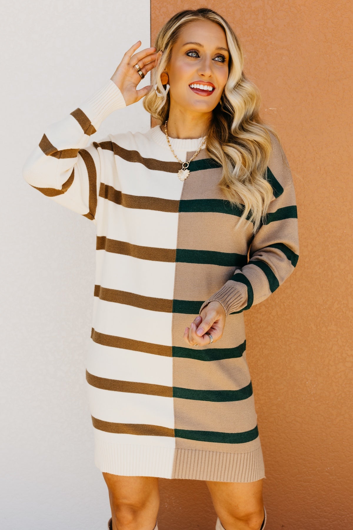 The Alvaro Stripe Color Block Sweater Dress MOD Boutique