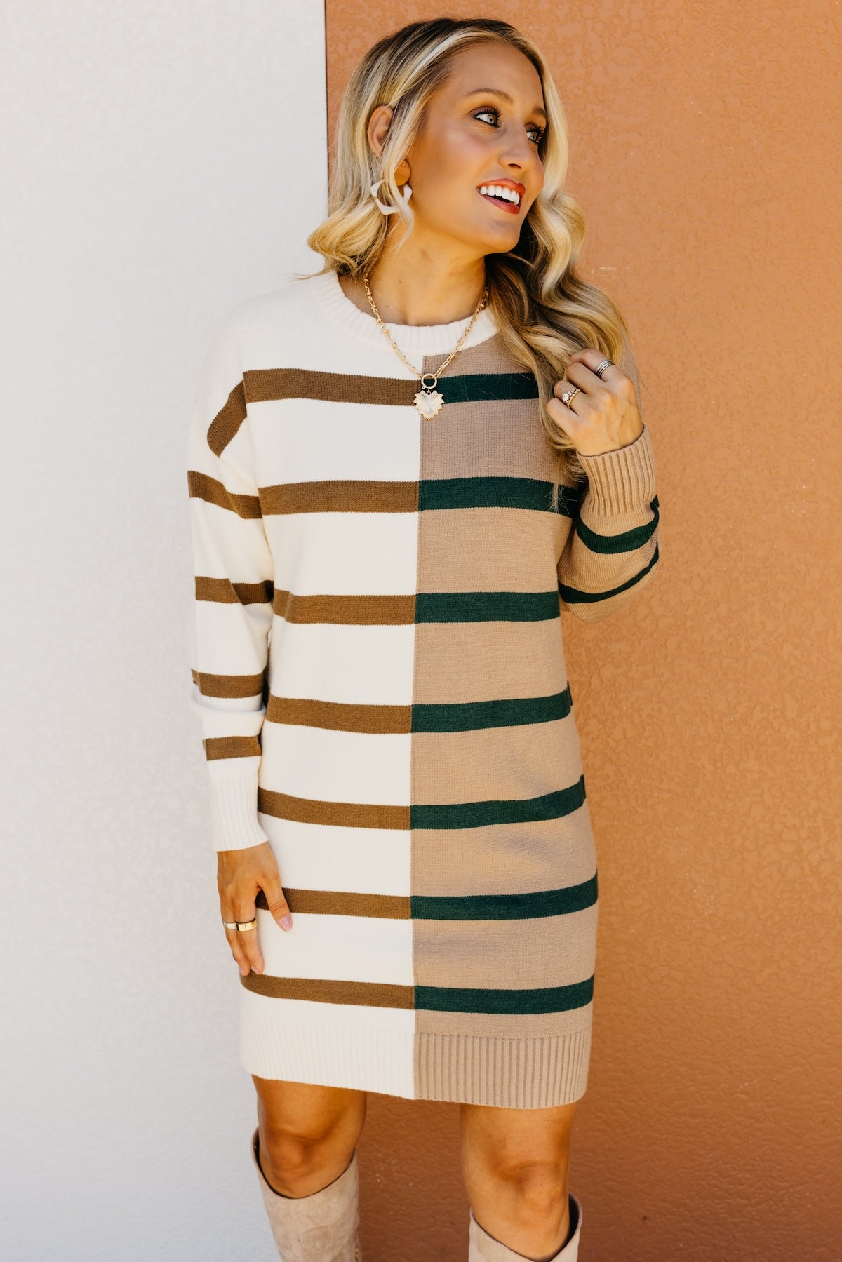 The Alvaro Stripe Color Block Sweater Dress