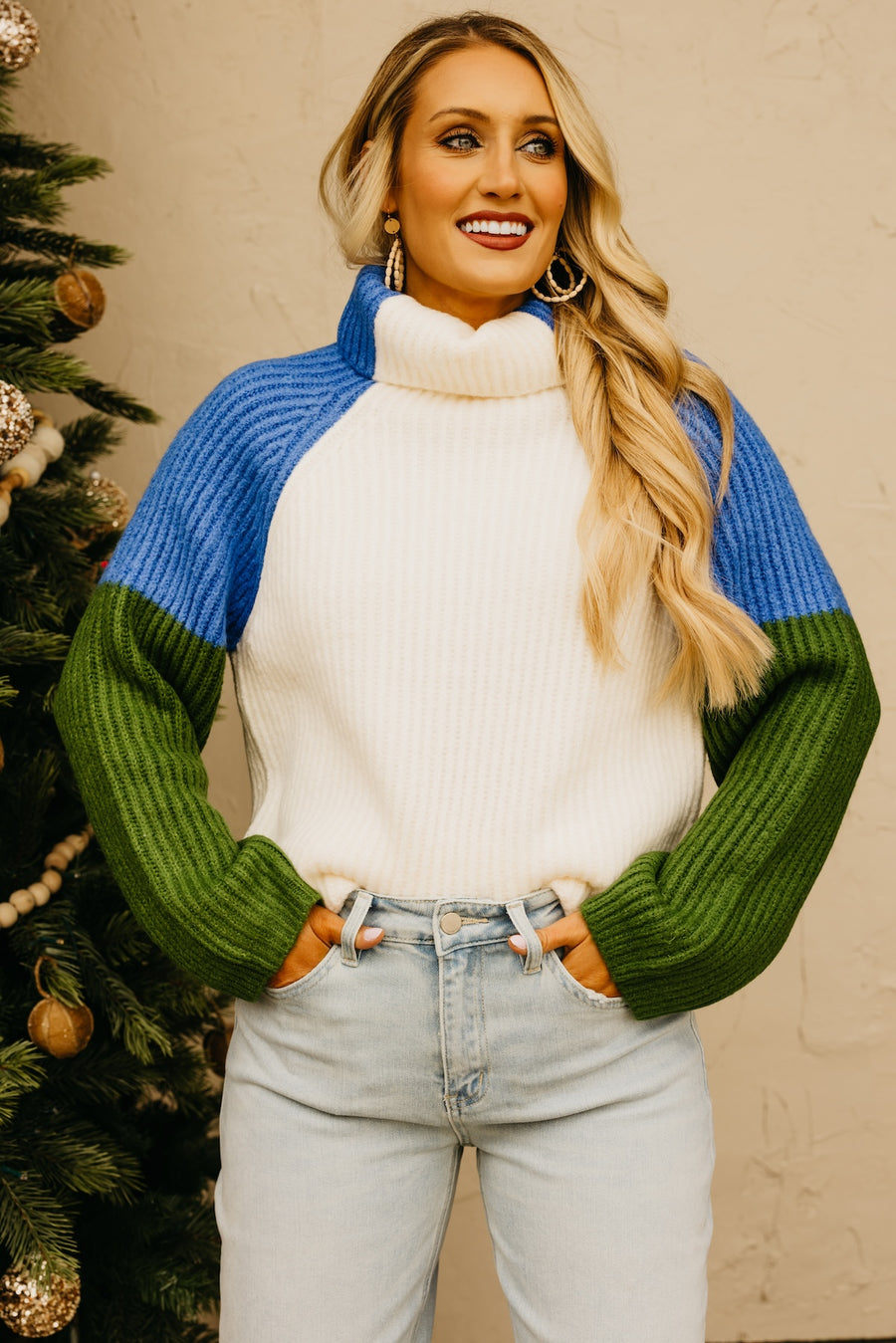 The Neveah Color Block Cowlneck Sweater