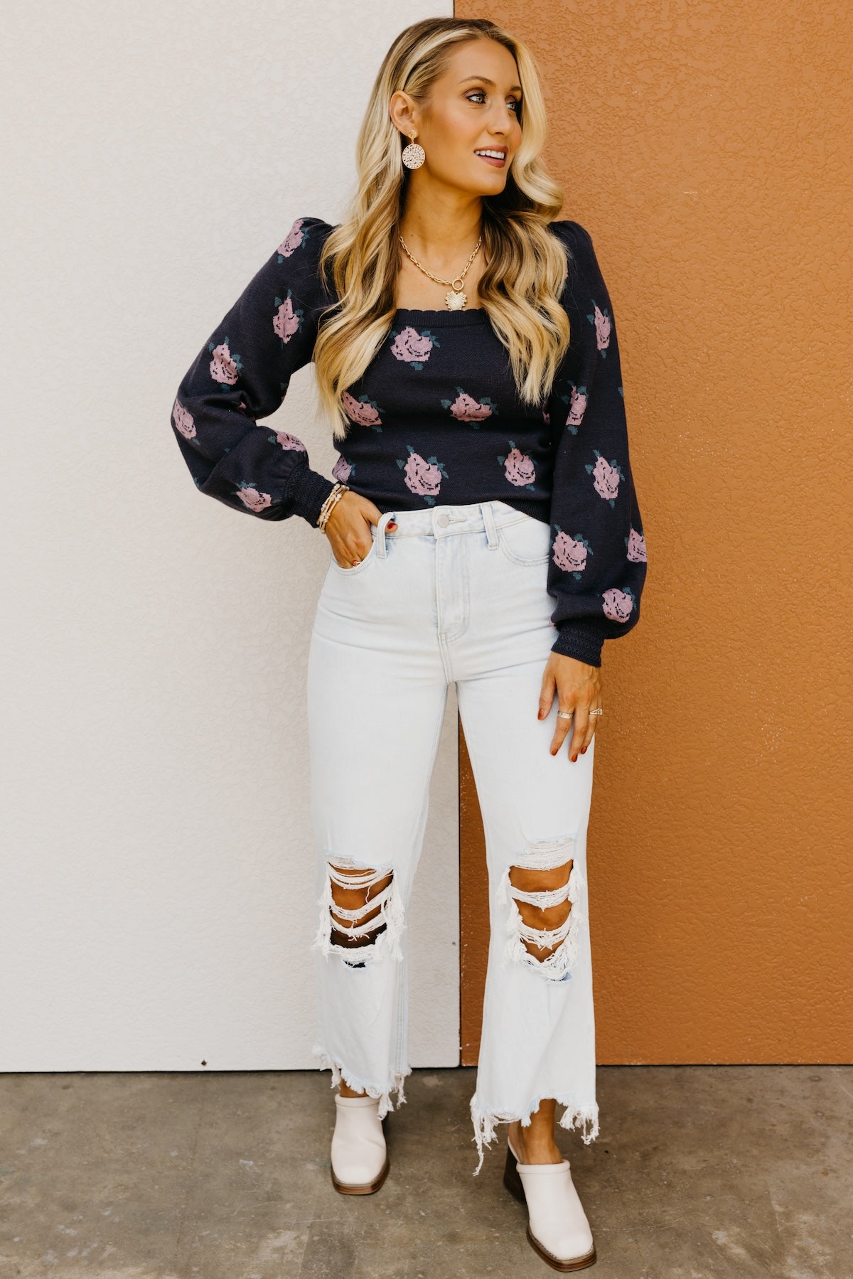 The Milana Floral Scallop Crop Sweater