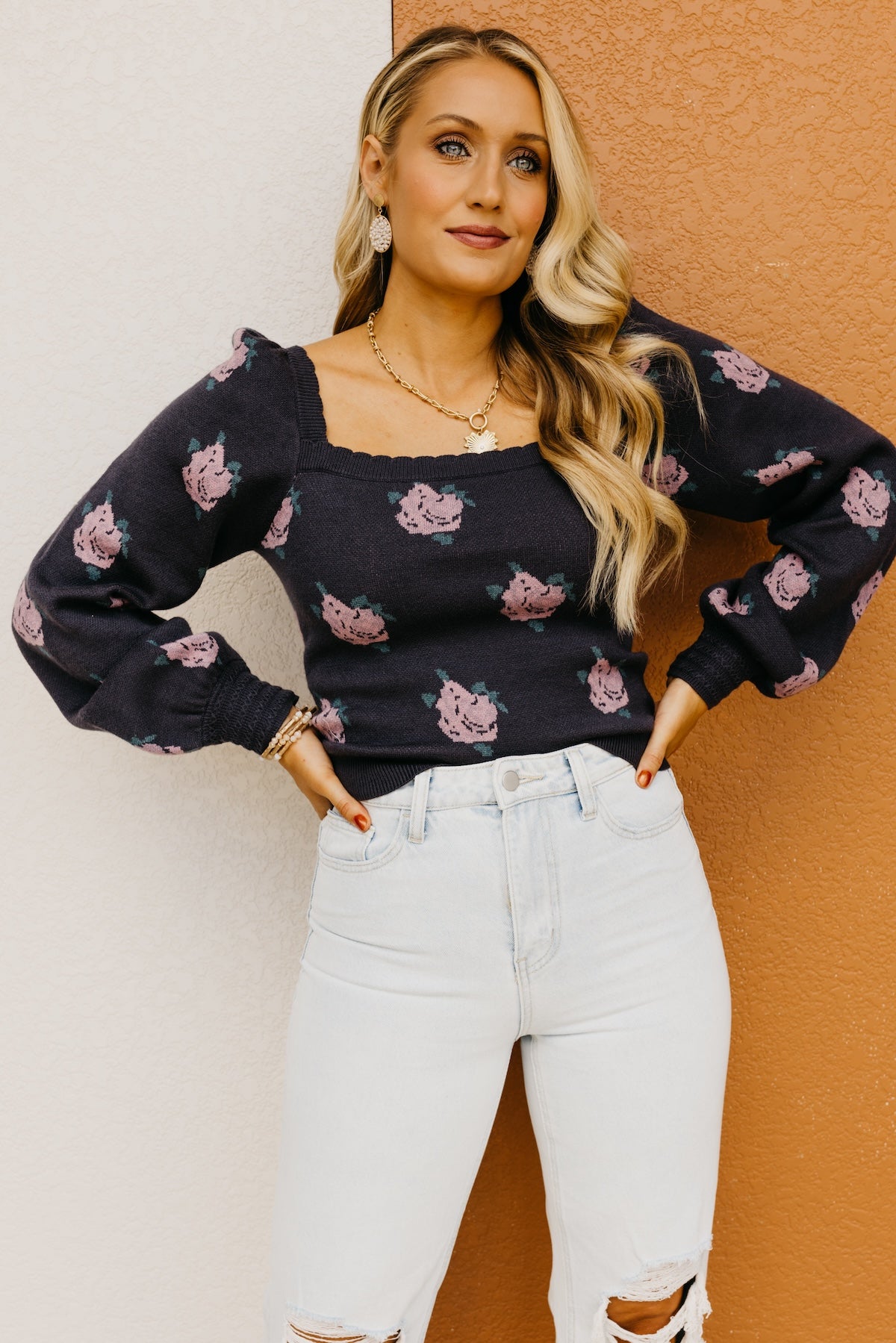 The Milana Floral Scallop Crop Sweater