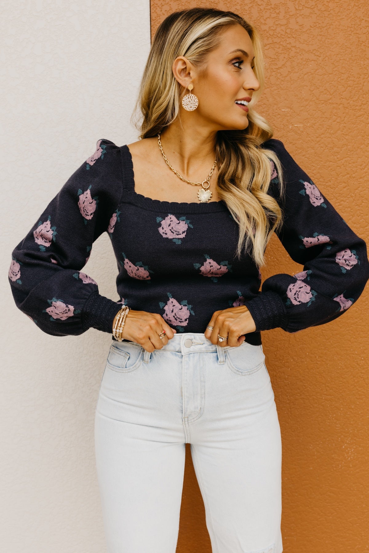 The Milana Floral Scallop Crop Sweater