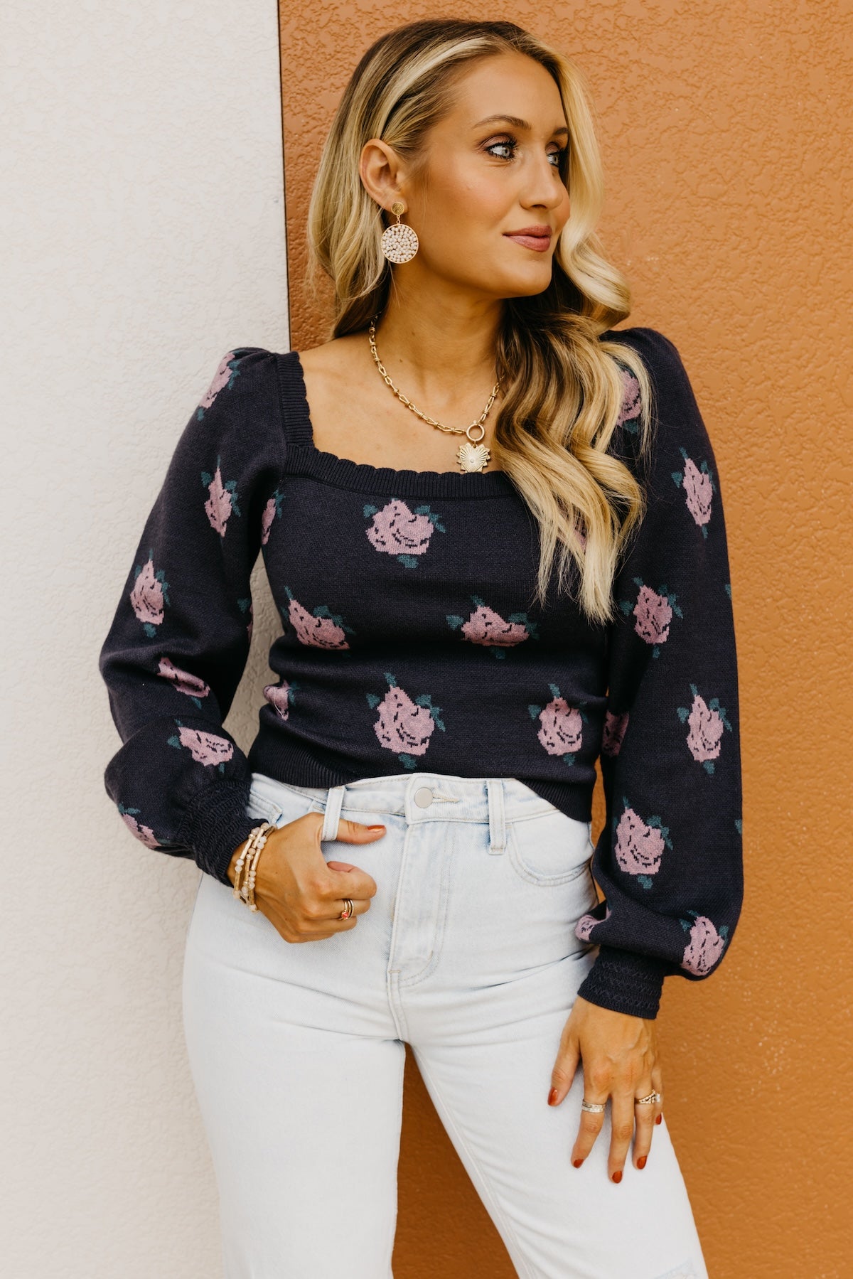 The Milana Floral Scallop Crop Sweater