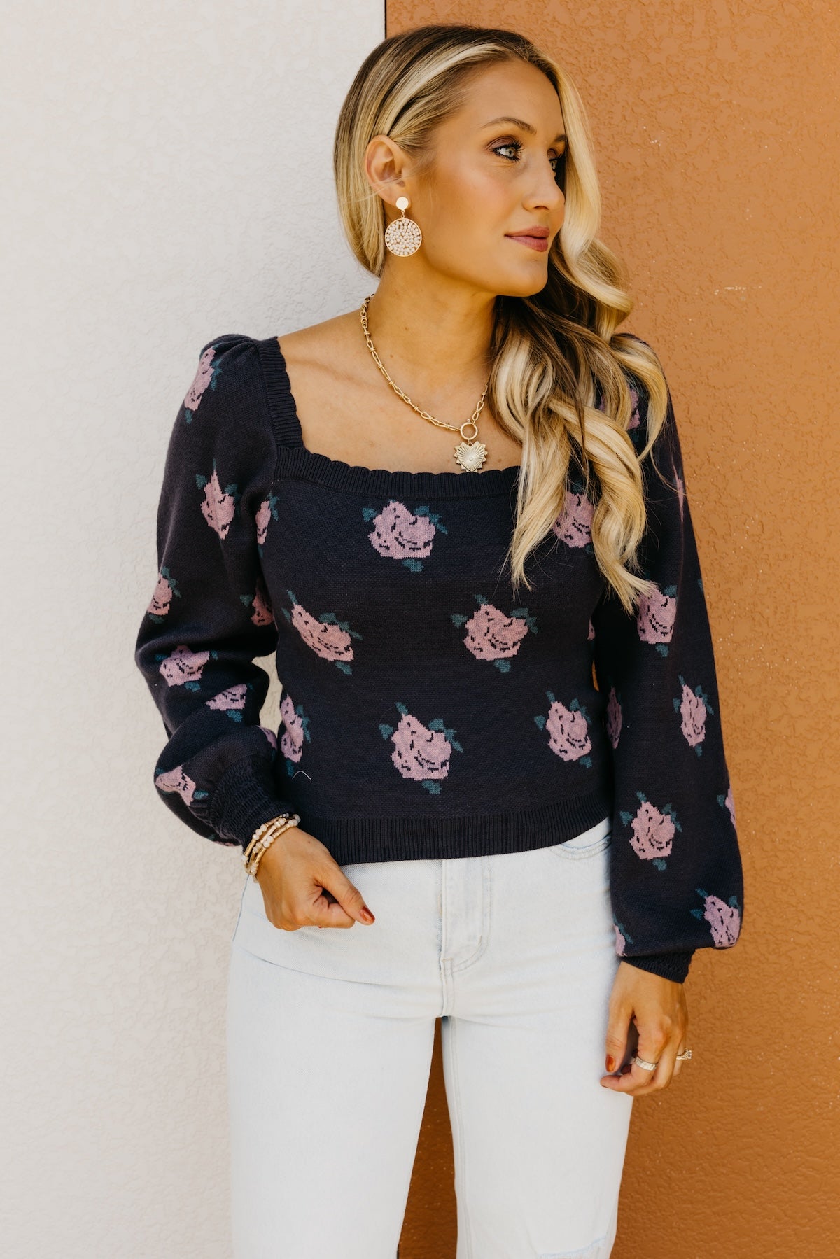 The Milana Floral Scallop Crop Sweater