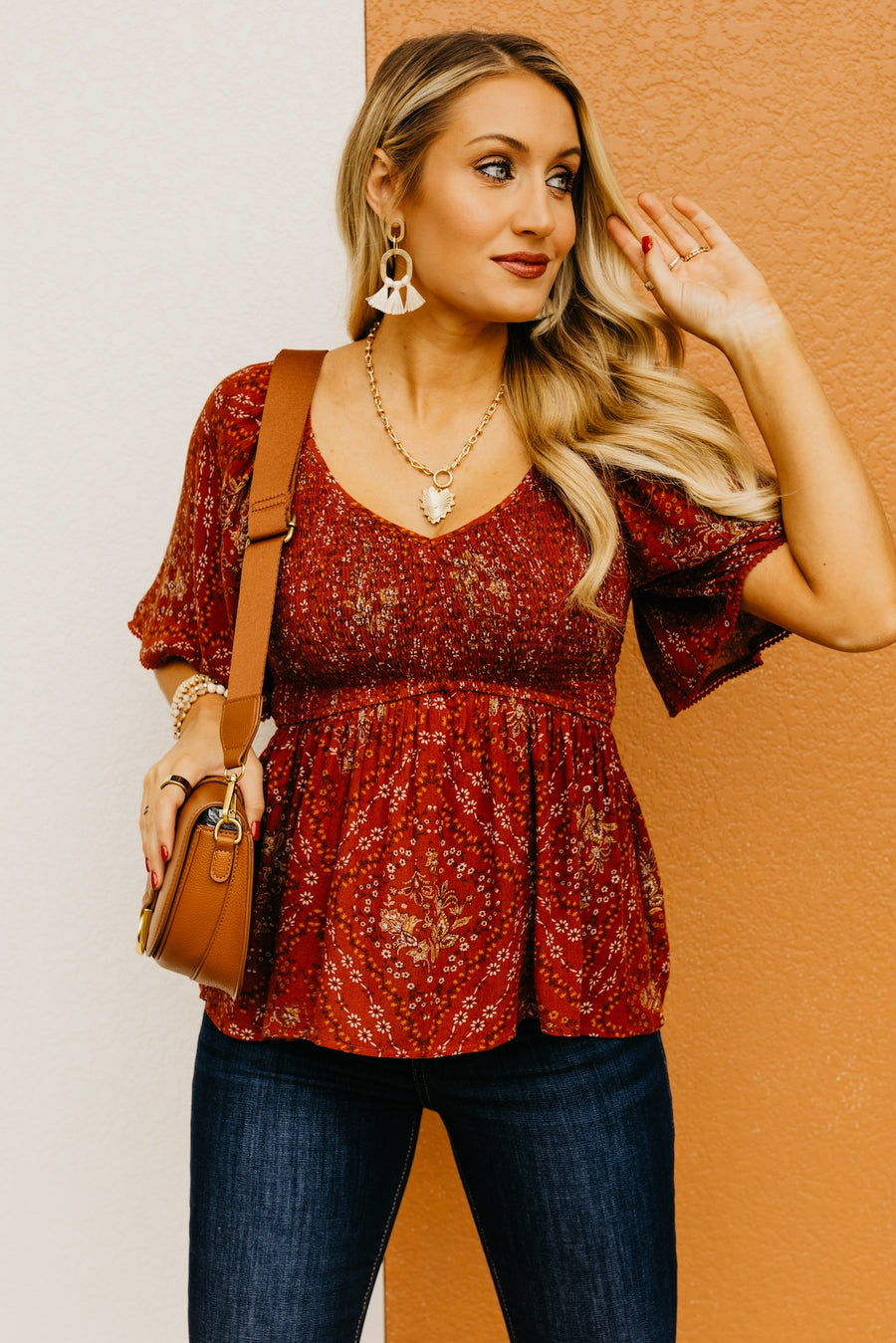 The Rissa Paisley Peplum Babydoll Top