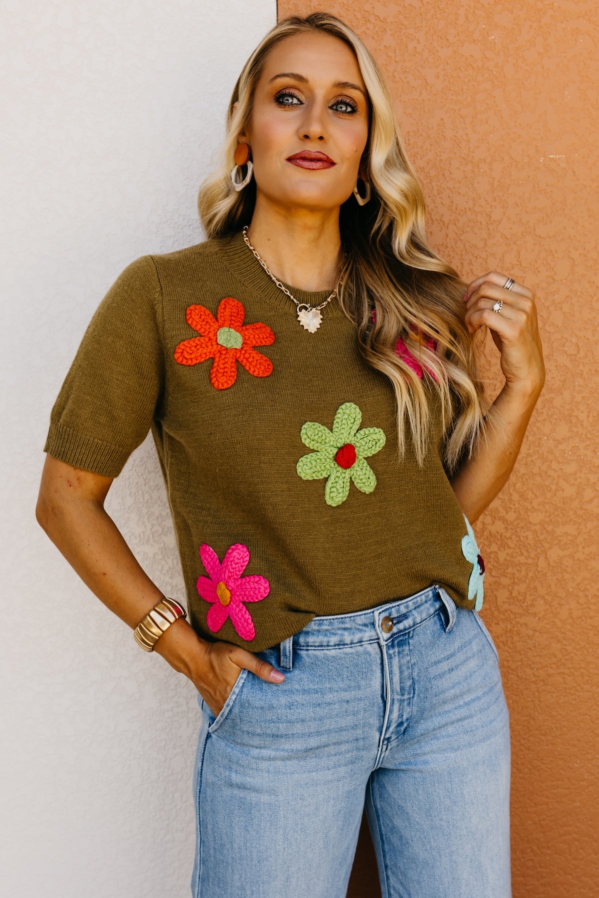 The Deandre Crochet Flower Sweater Top