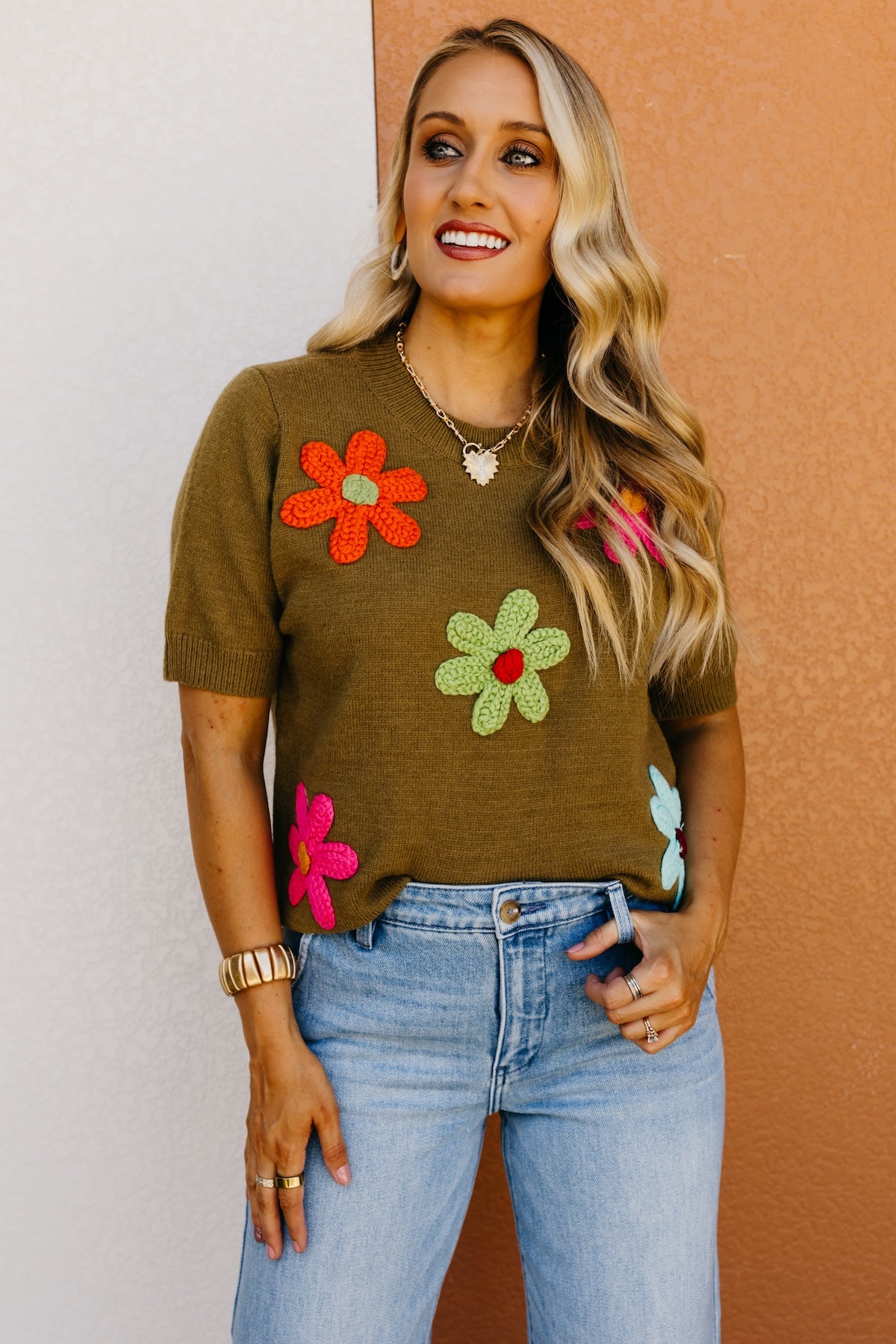 The Deandre Crochet Flower Sweater Top