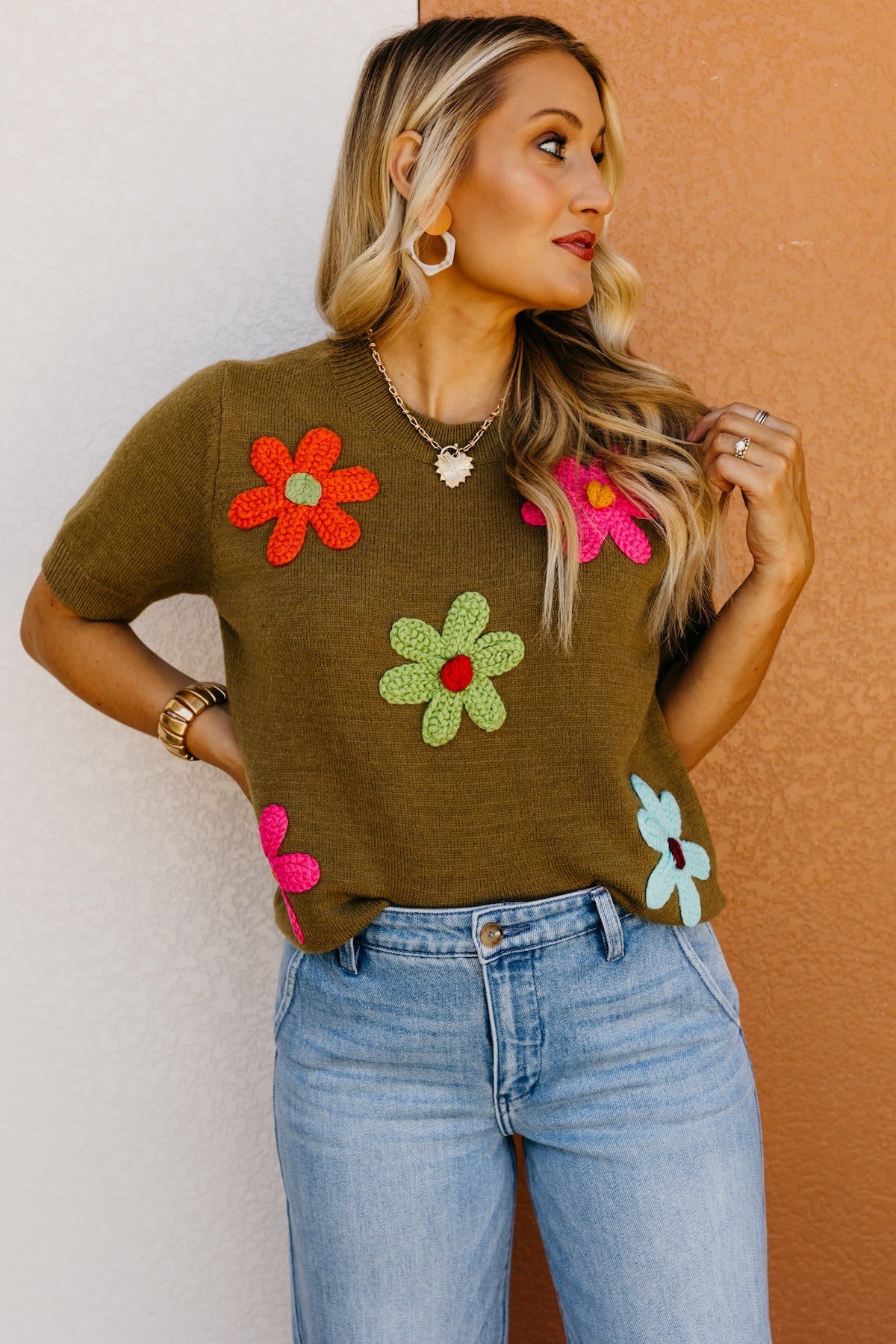 The Deandre Crochet Flower Sweater Top