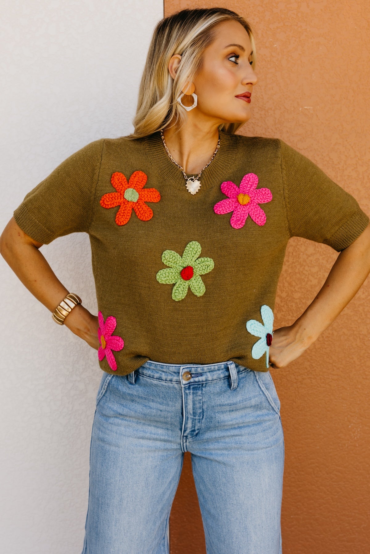 The Deandre Crochet Flower Sweater Top