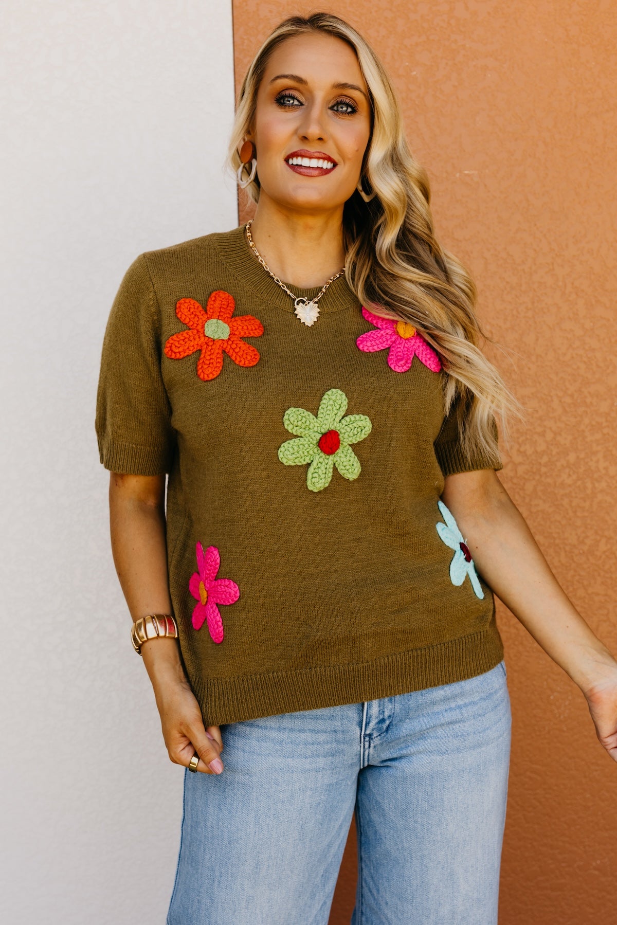 The Deandre Crochet Flower Sweater Top