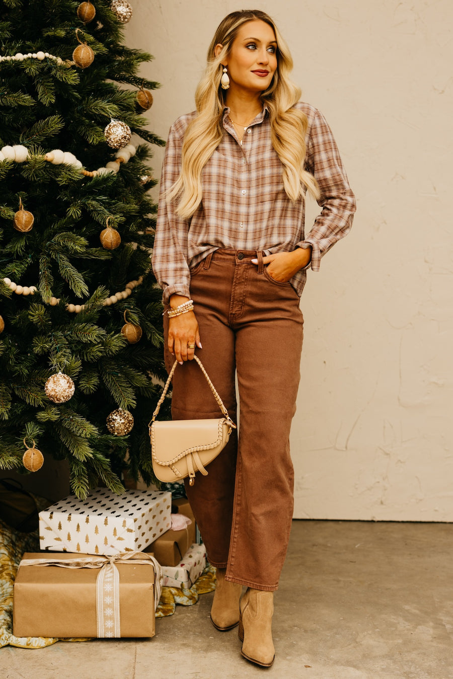 The Ripley Plaid Button Down Shirt - Latte