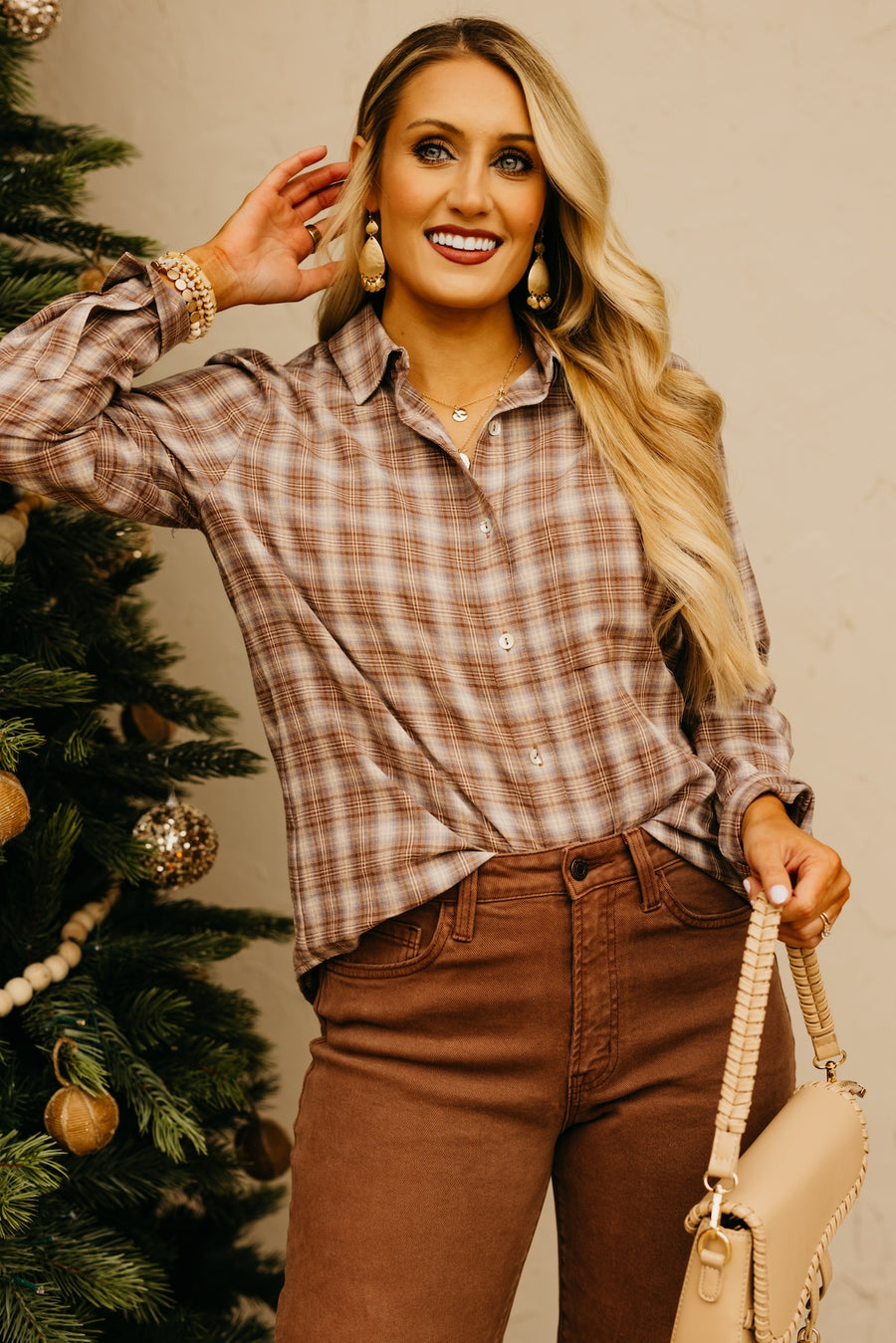 The Ripley Plaid Button Down Shirt - Latte