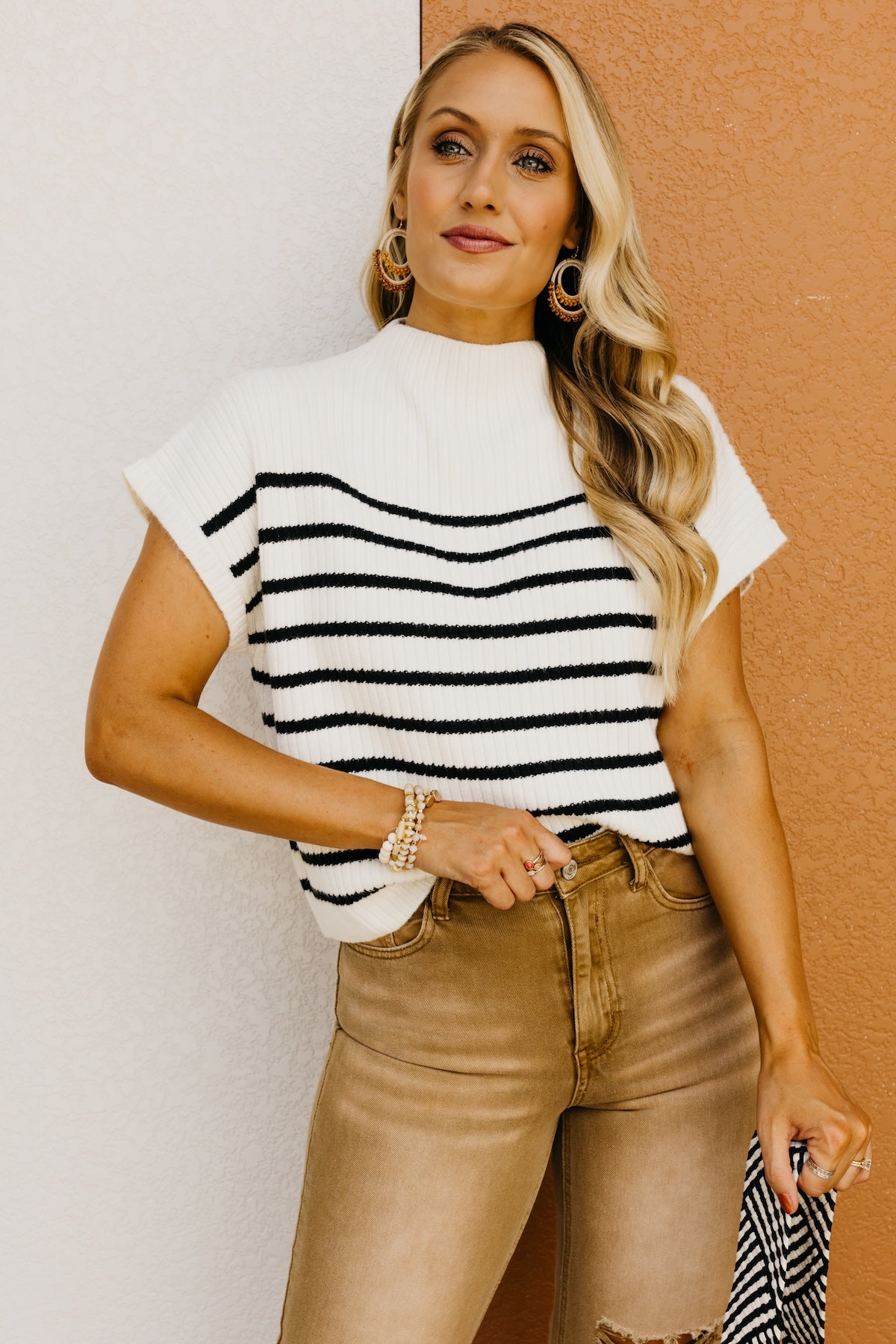 The Astrid Striped Funnel Neck Sweater Top